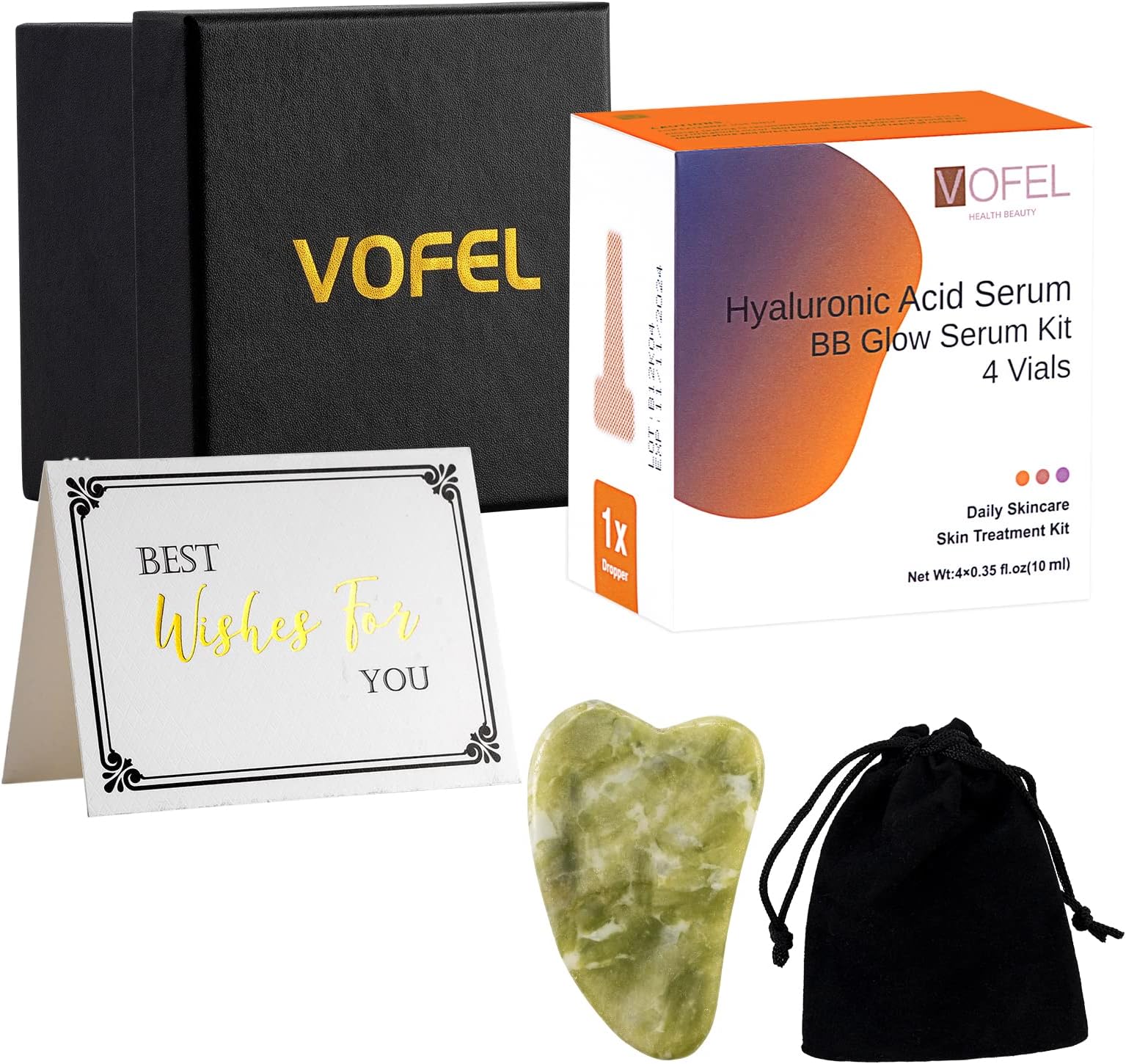 VOFEL Hyaluronic Acid for Microneedling Dermapen Serum with Jade Gua Sha Facial Tool and Greeting Cards Gift Box Kit, BB Glow Starter Kit