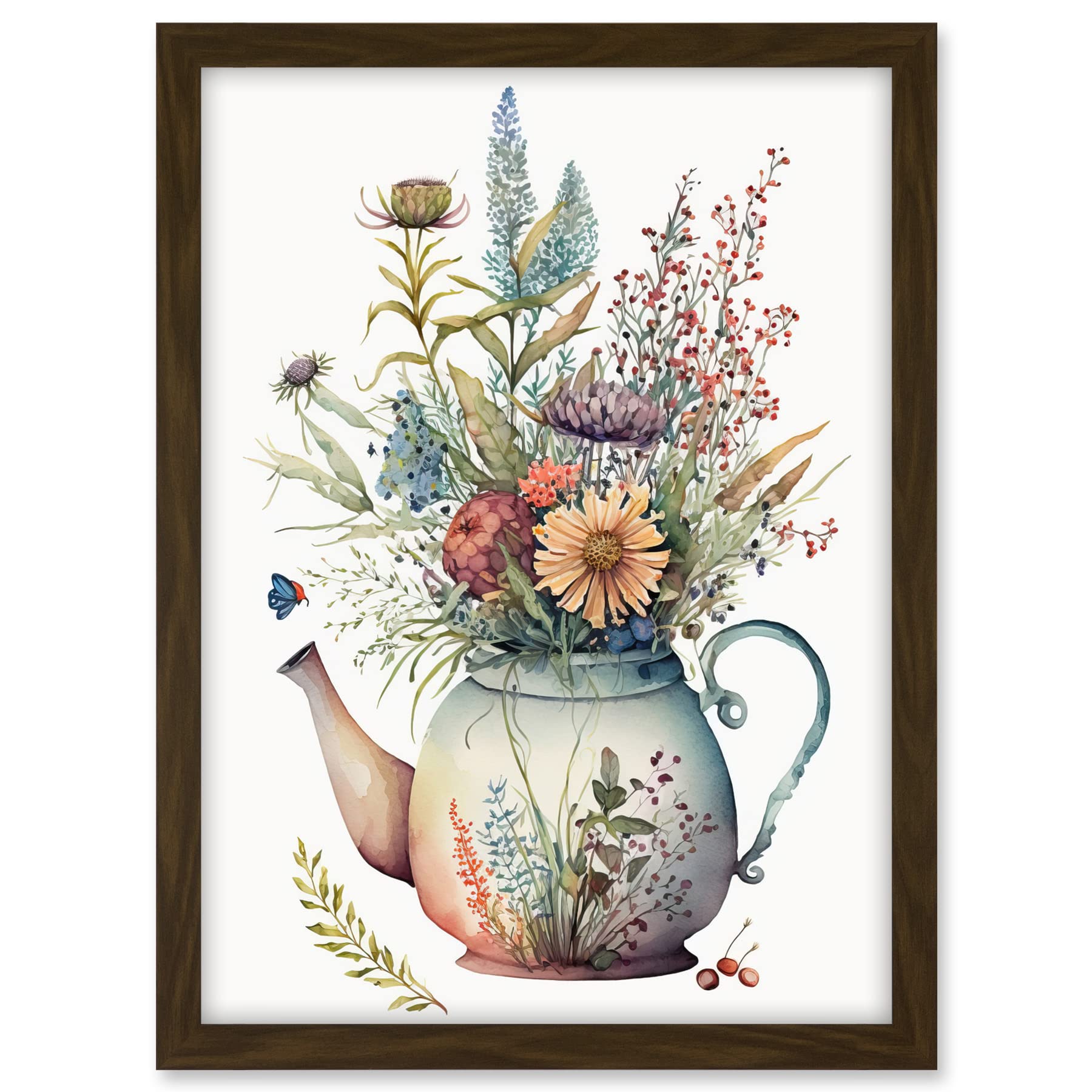 Artery8 Wildflower Floral Bouquet in China Pattern Teapot Artwork Framed A3 Wall Art Print