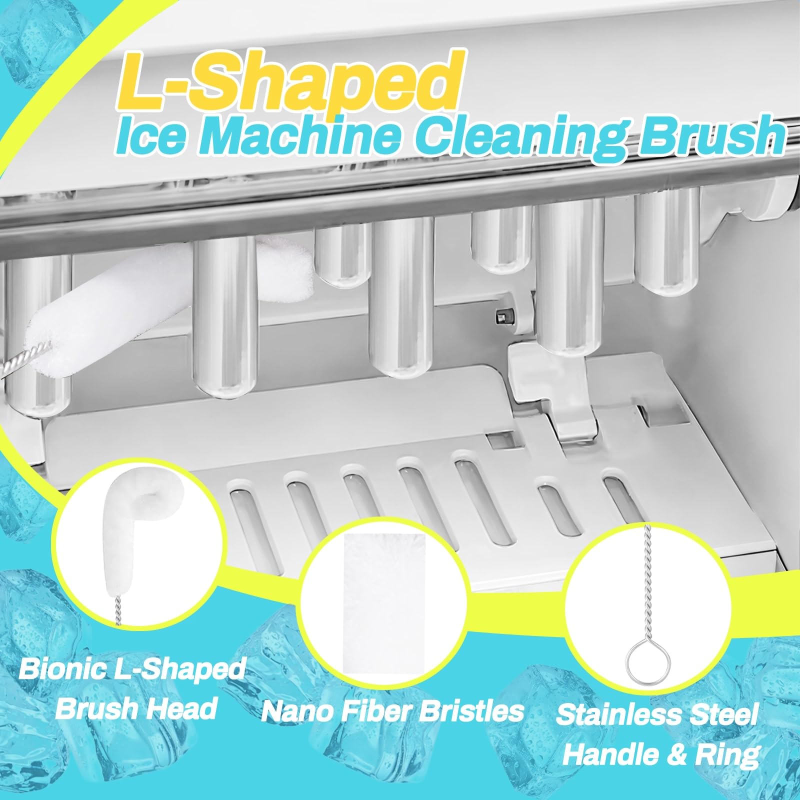 Potanro Juego de 14 cepillos limpiadores de máquina de hielo, 14 herramientas de limpieza de máquina de hielo para encimera, cepillos de limpieza de grietas de huecos para espacios pequeños, esponja