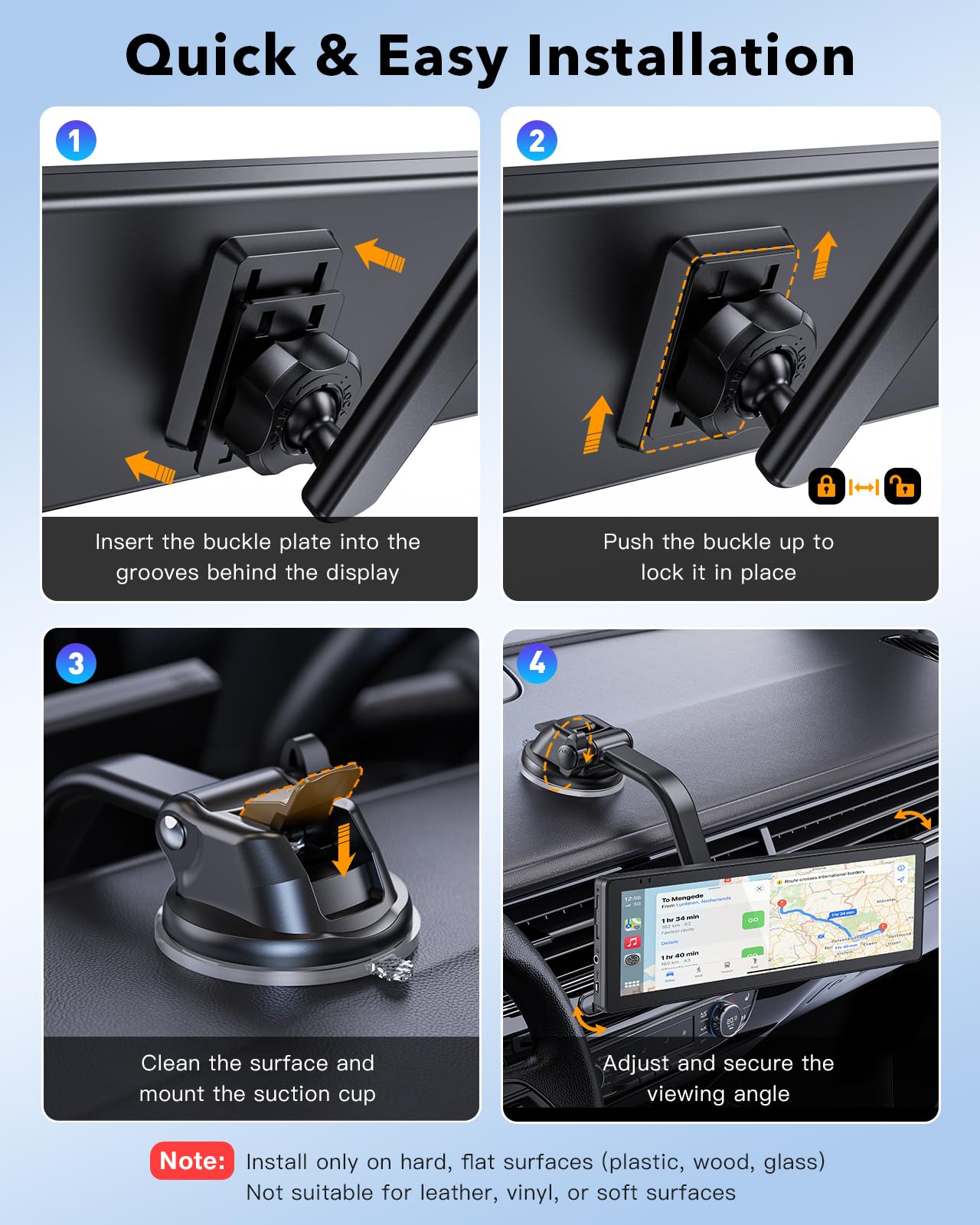 Soporte de ventosa para pantalla de coche: se adapta a pantallas CarPlay y GPS, soporte ajustable para salpicadero/parabrisas