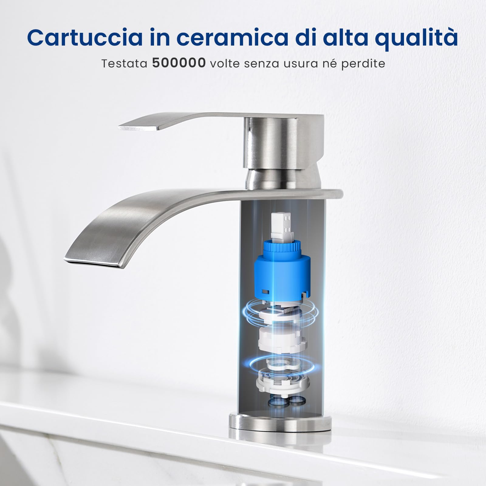 CECIPA Rubinetto Bagno Lavabo Spazzolato a Cascata, Miscelatore Lavabo con Becco Altezza 8,6cm, Rubinetto Lavandino Bagno in Acciaio Inox 304