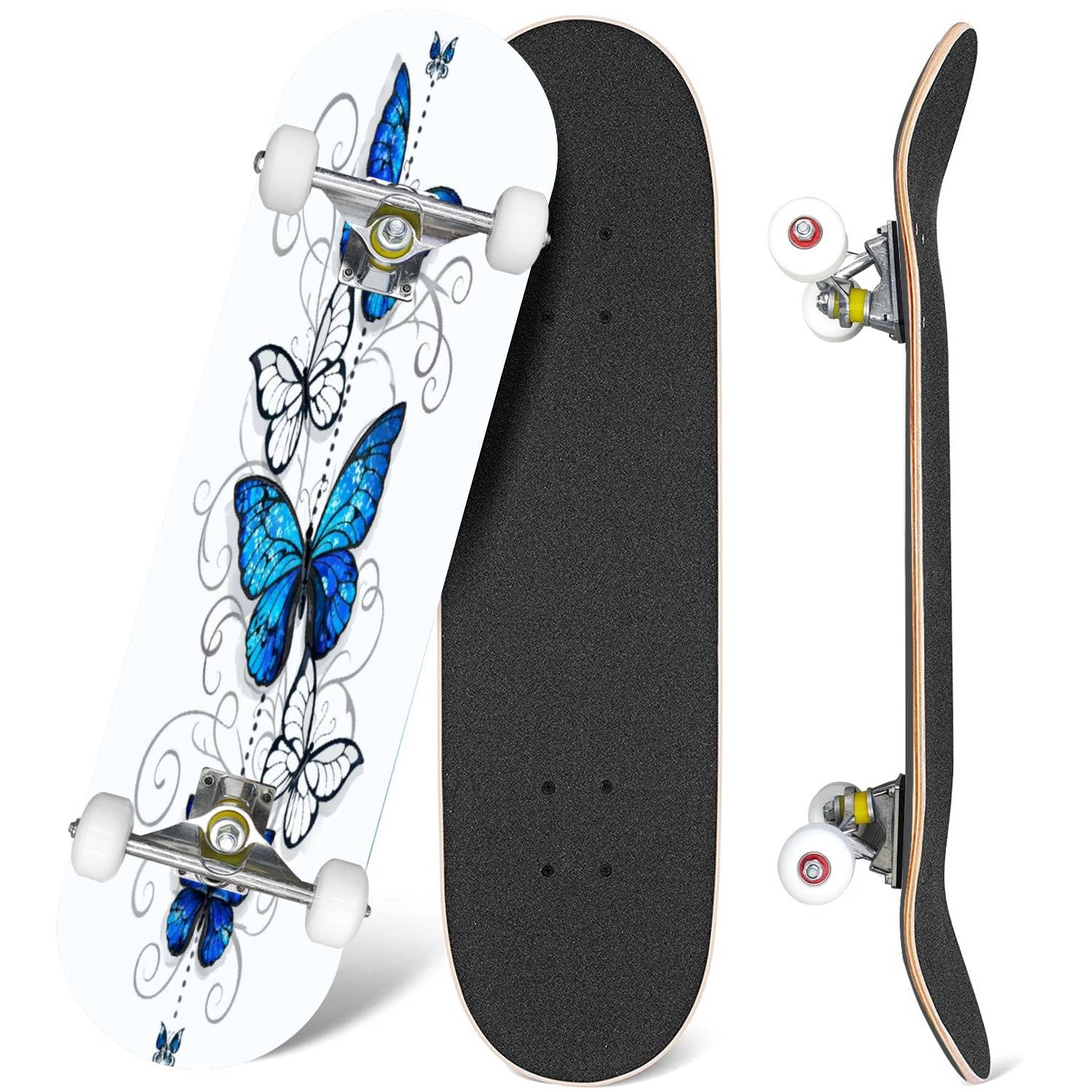 Skateboards Composition of Blue Butterflies Morpho and White Butterflies on White Classic Concave Skateboard Cool Stuff Teen Gifts