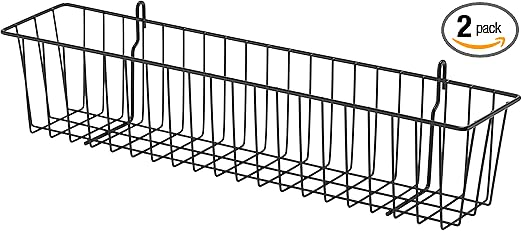 TRINITY 21-Inch Metal Hanging Basket to Use With Shelf Units and Storage Racks for Garage, Kitchen, and Closet Organization, NSF Certified, 20 Pound Capacity, Black, 2-Pack