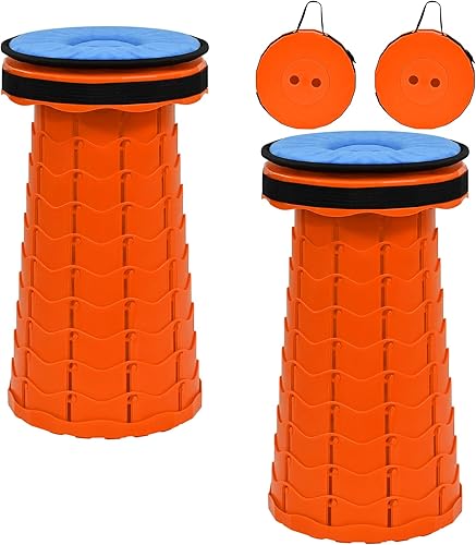 Paquete de 2 taburetes plegables mejorados con cojín, taburete plegable retráctil, capacidad de carga máxima de 400 libras, taburetes telescópicos