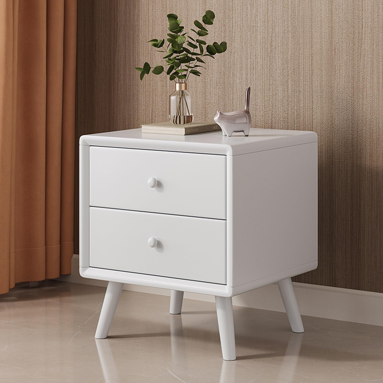 Table de chevet blanche à 2 tiroirs en bois pour petit espace