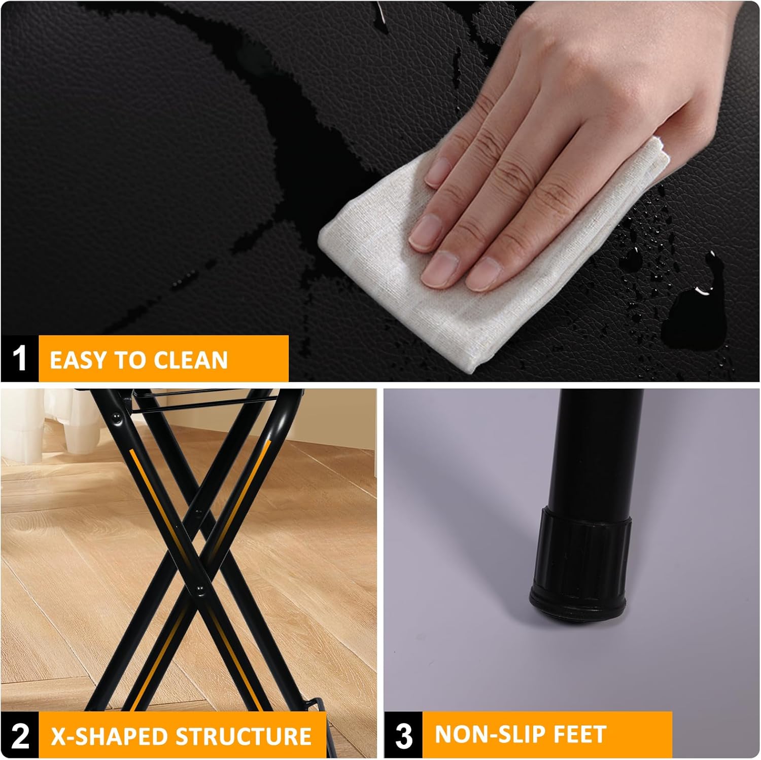 25.4inch +29 inch 2PCS Folding Stool with Backrest, Tall Foldable Bar Stool Chair, Portable Counter Folding Stool Height Bar Stools Leather Padded for Kitchen Shop Cafe Guitar Music