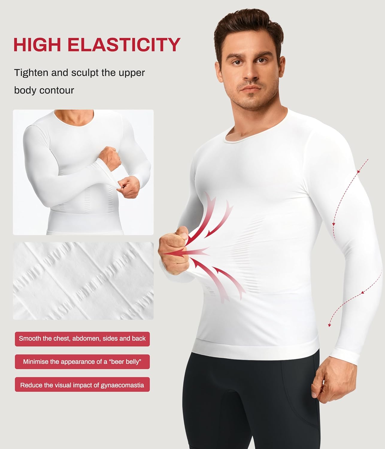 Nebility Shapewear Men Long Sleeve Compression Shirt - Slimming Body Shaper Tummy Control Workout Tank Top Undershirt - Image 4