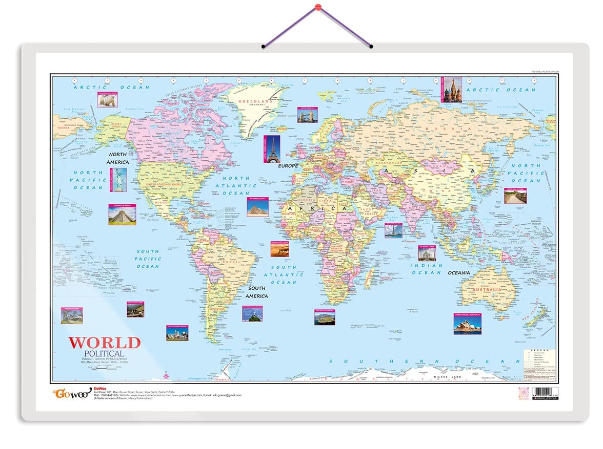 World Political Map Charts with Big font and Dust resistant Lamination | 300 GSM Recyclable Charts