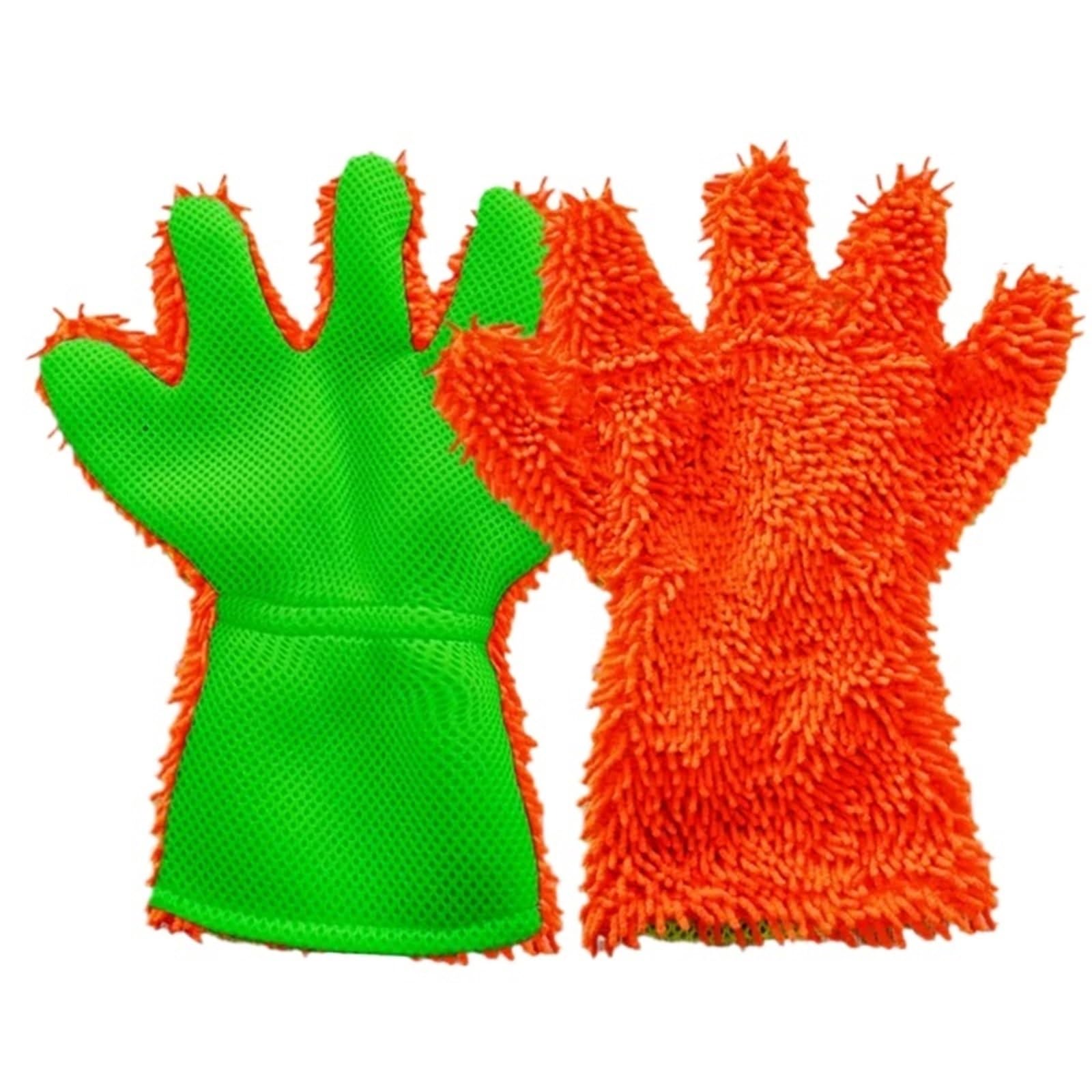 PawUniscript 3pcs Microfiber Car Washing Gloves - 5-Finger Cleaning Mitts for Efficient Car Detailing and Home Dusting(Orange)