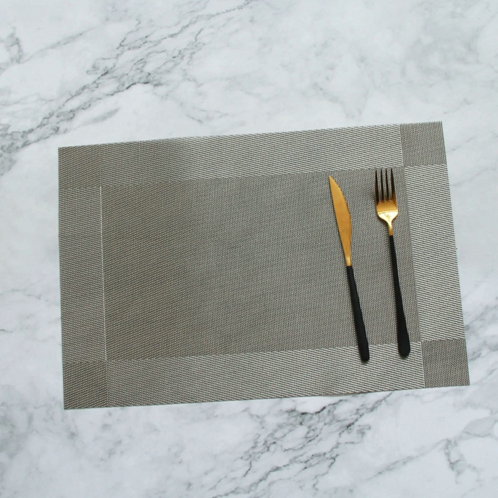 Place Mats Table, Tischset 6er Set 45x30cm Rahmenmuster mit Einlagiger Linie Vinyl Polyester Dunkel Silbergrau