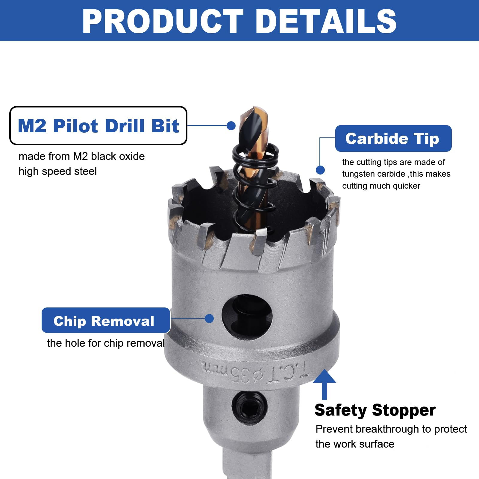 3/4" Tungsten Carbide Tip Hole Saw with M2 Pilot bits A21033