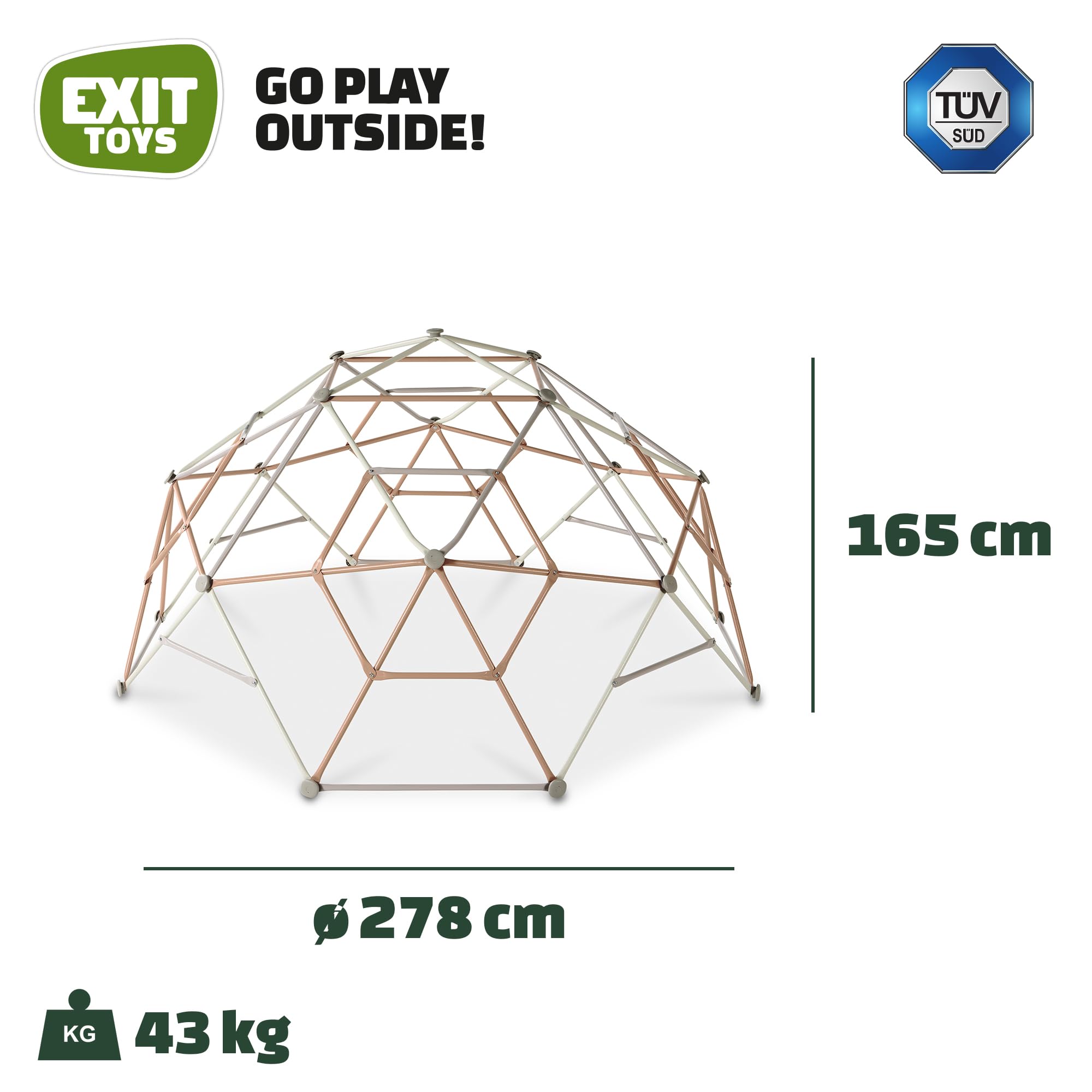 EXIT TOYS Kletterkuppel ø300cm - Outdoor-Spielgerät für Kinder ab 3 Jahren mit Klettersteinen, strukturierten Rohren und Bodenankern - TÜV-geprüft