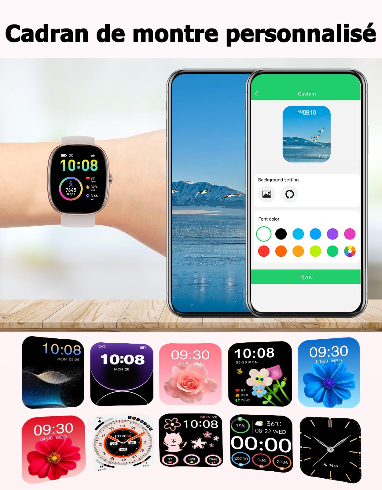 Montre Connectée Femme Etanche pour Samsung iPhone Android iOS | Smartwatch Appel Notification Podometre Cardiofréquencemètre Oxymetre 100+ Mode Sport Bluetooth 5.4 AMOLED Waterproof 5ATM