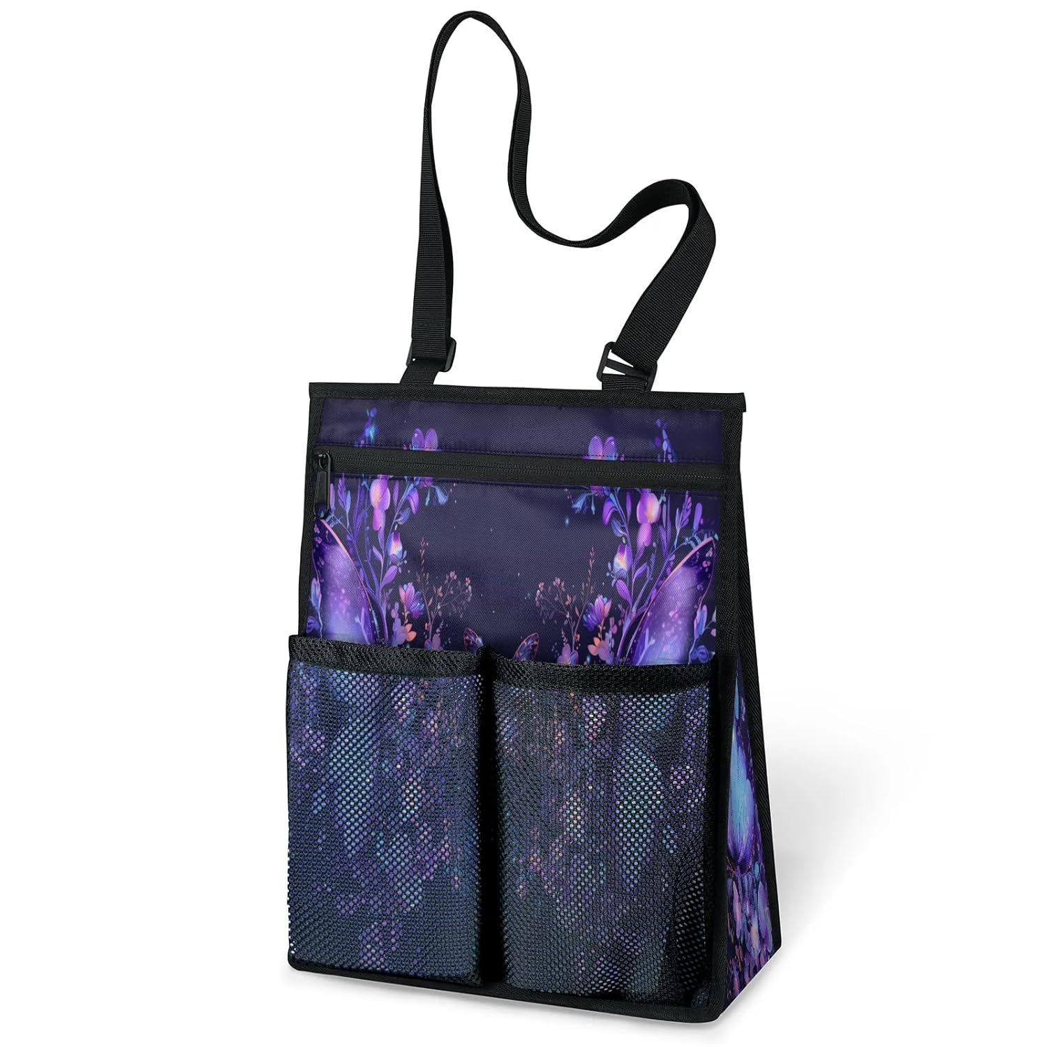 Ourtheme Butterflies Flowers Print Portable Shower Bag for Travel Gym Camp Beach Tote Shower Caddy Bags Hanging Toiletry