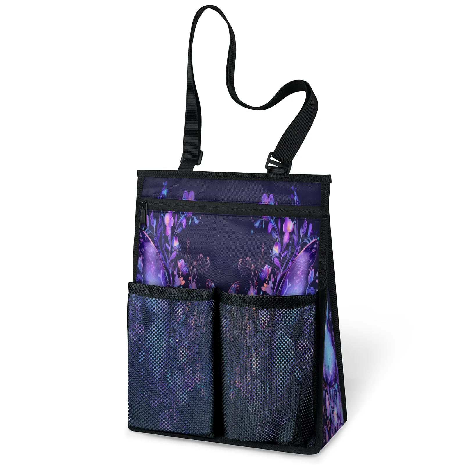 Ourtheme Butterflies Flowers Print Portable Shower Bag for Travel Gym Camp Beach Tote Shower Caddy Bags Hanging Toiletry