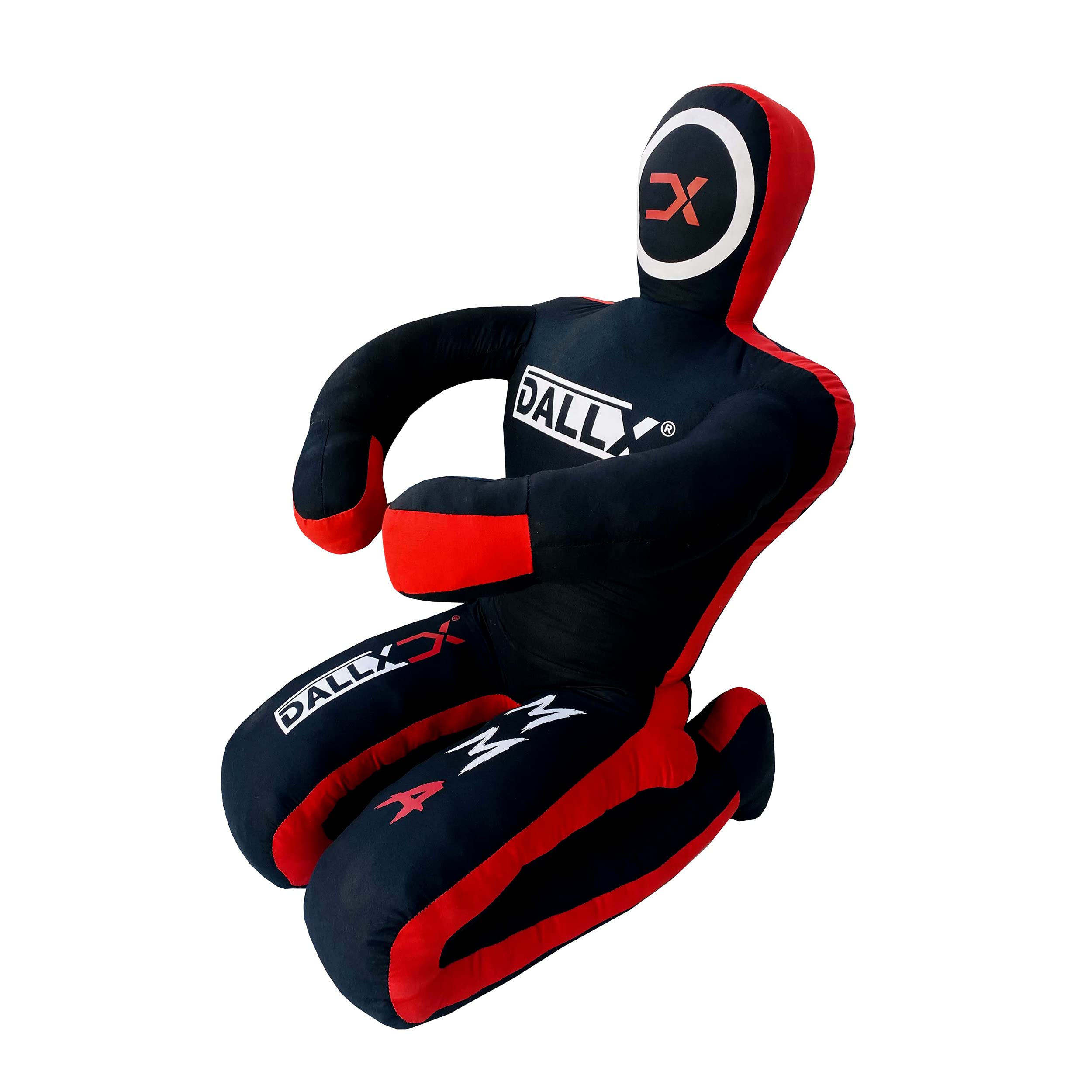 DALLX MMA Grappling Dummy BBJ Wrestling Brazilian Jiu Jitsu Saco de boxeo Judo Karate Lanzar Boxeo Fighting Maniquí de autodefensa Sentada Posición - Sin rellenar (negro rojo, 4 pies)