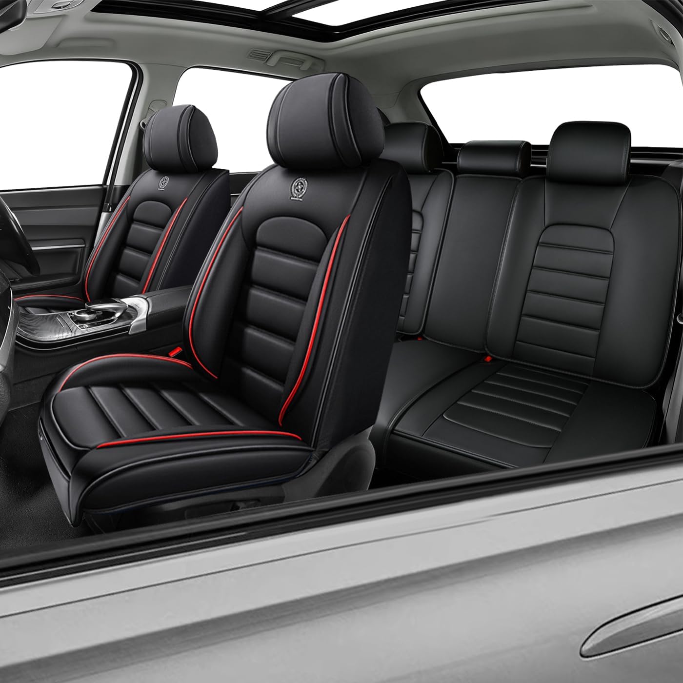 Car Seat Covers for RAV4,for Toyota RAV4 2000-2025,Leather Waterproof Seat Covers,Compatible Airbag,Full Set Breathable Car Seat Protectors(Black&Red)