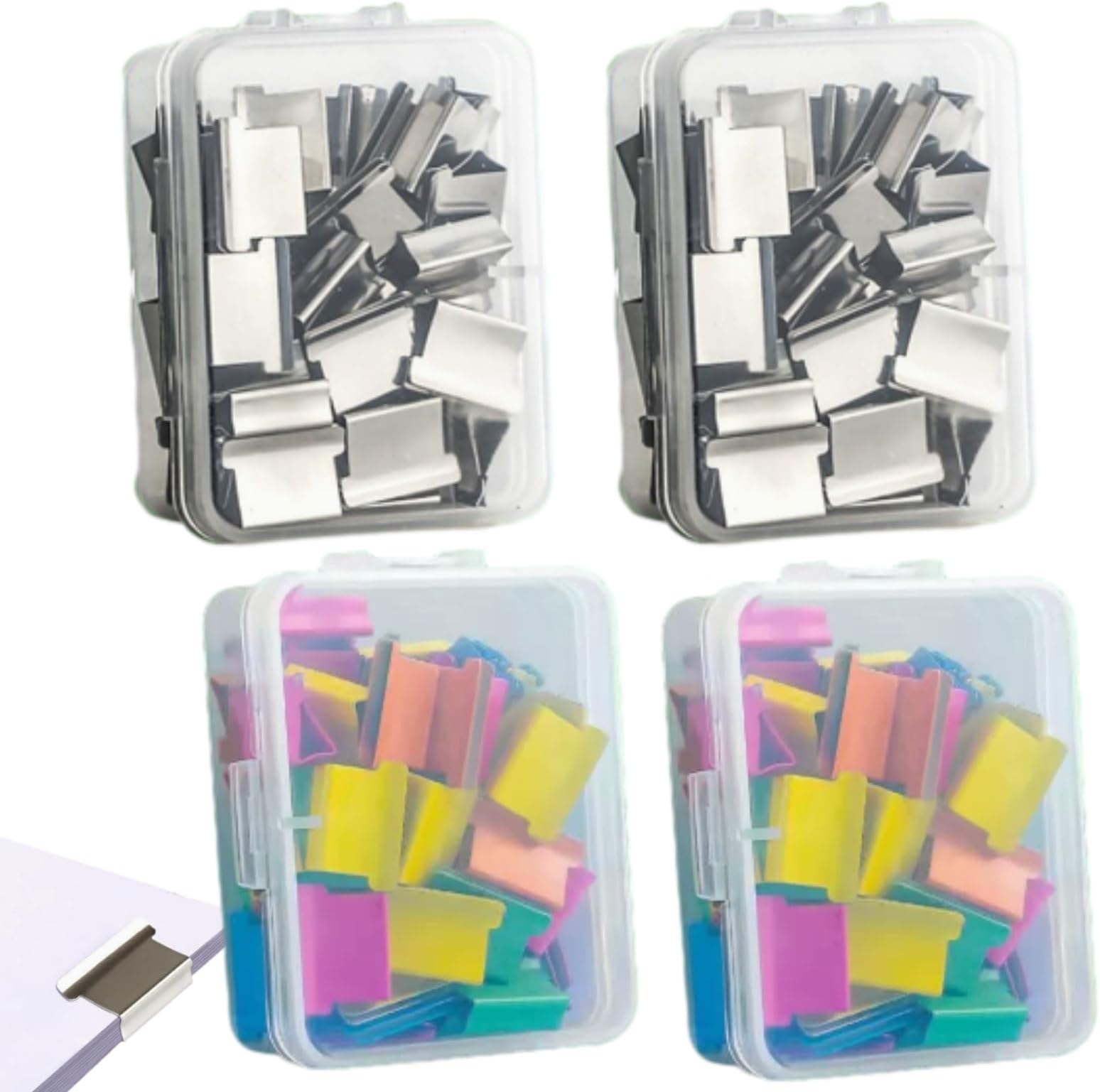 Portable Binder Clip Stapler, Includes 100 Reusable Clips, Mini Push Stapler Clamp Staplers for Desktop Document Home School Desk Office (200 Refill Clips)