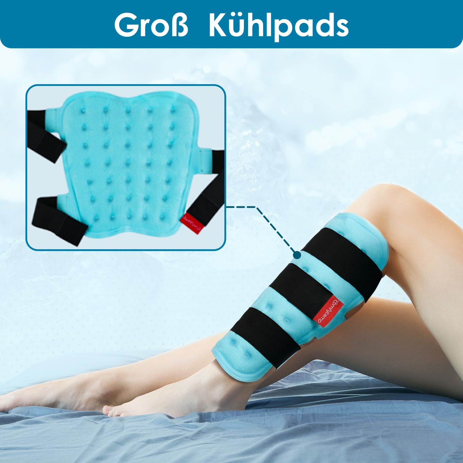 Comfytemp Universal Kühlmanschette（2 Stück）30x30cm Kühlbandage für Beine Arme Waden Knie Ellbogen Schulter Nacken mit 3 Klettverschlüsse, Kühlpads Kalt Warm Kompresse Wiederverwendbar Kühlpacks