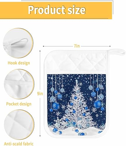 Miniatura 10 de Hello Winter - Juego de 2 soportes para ollas para cocina, antideslizantes y aislantes de calor, juego de agarraderas de tela de toalla con