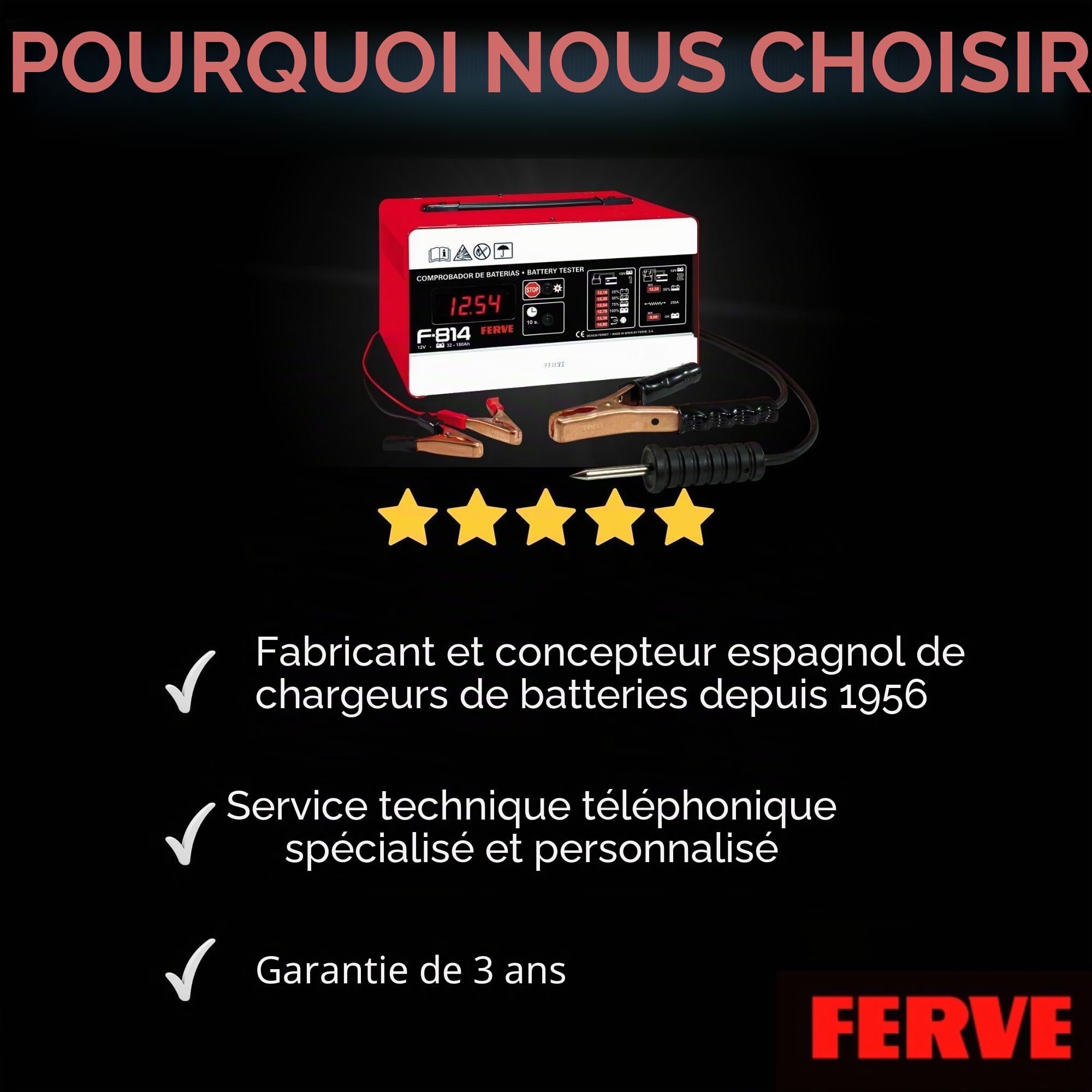 FERVE F-814 Testeur de Batterie et d'Alternateur 12 V