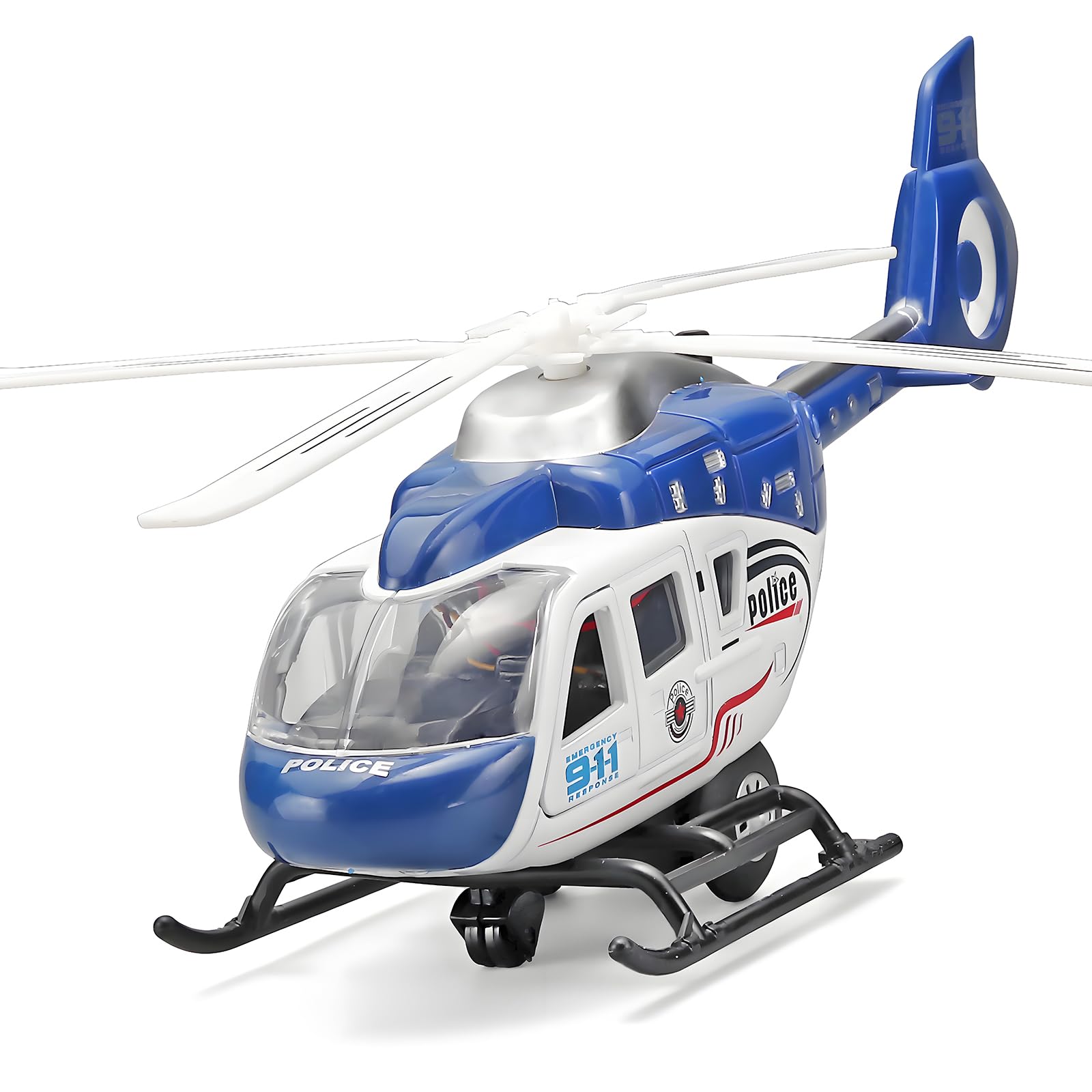 Kit de helicóptero para niños, modelo militar fundido a presión, juguete de tracción con luces y sonido, hélice giratoria, edad de 4 a 7 años (azul)