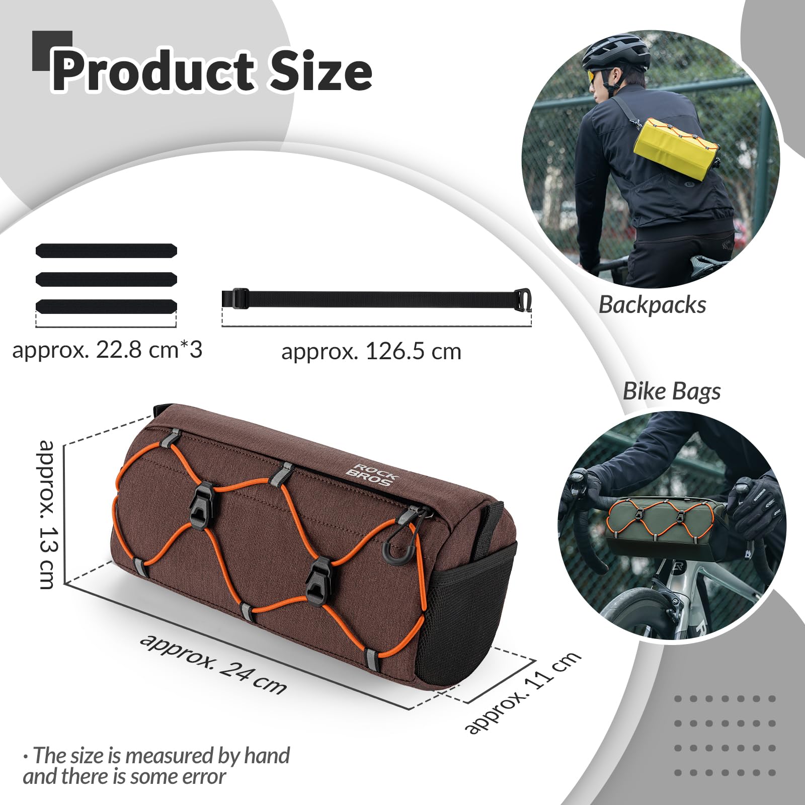 ROCKBROS Borsa Manubrio 2.2L Riflettente + Campanello Bici 80dB | Design Portatile, Corda Elastica Esterna + Mini Leggero con Rotazione a 360° per Manubri da 22-34mm per MTB Bici da Strada Gr