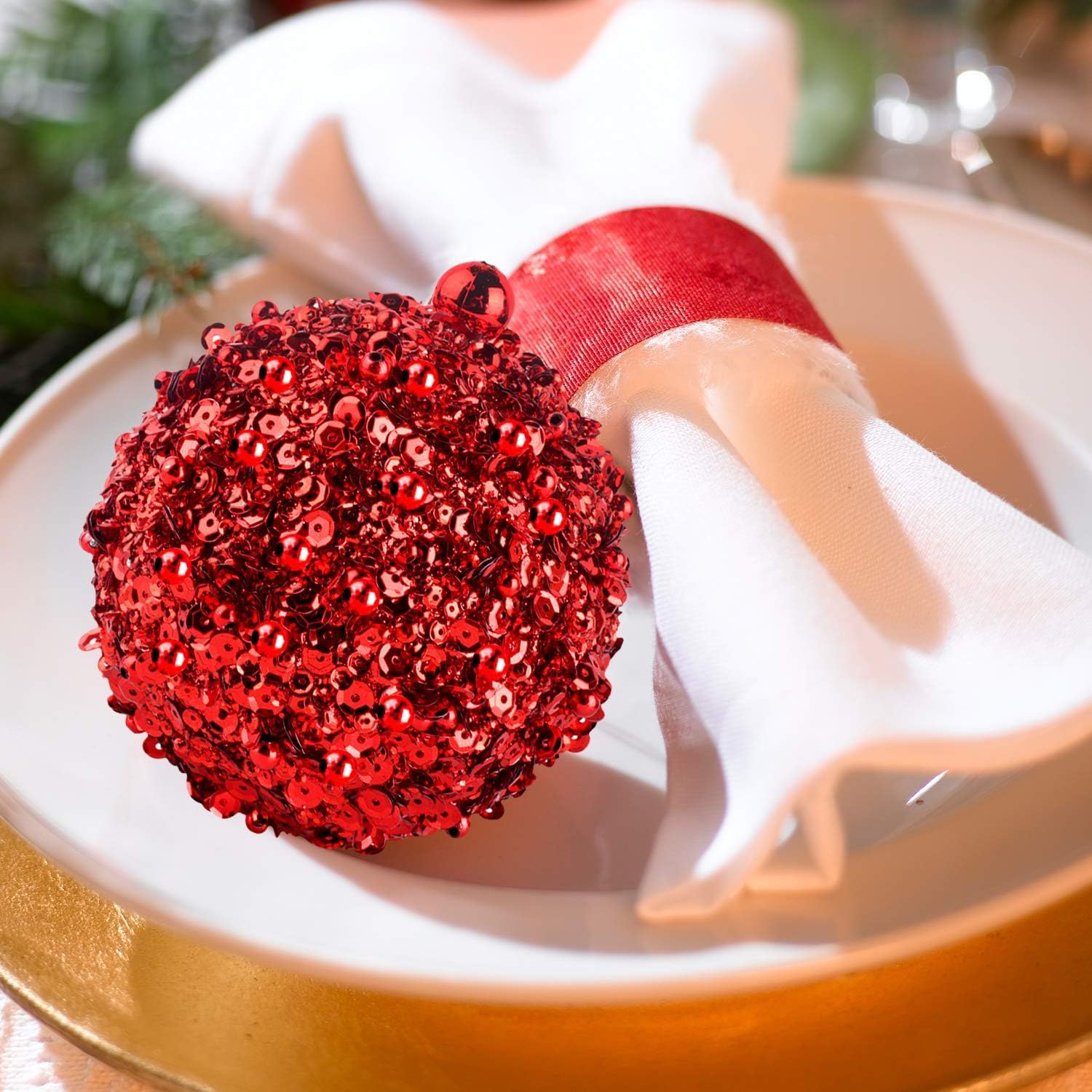 Christbaumkugeln, 4er-Pack Weihnachtskugeln, Weihnachtsdekoration for Hochzeiten, Partys und Feiertage(Red,10cm)