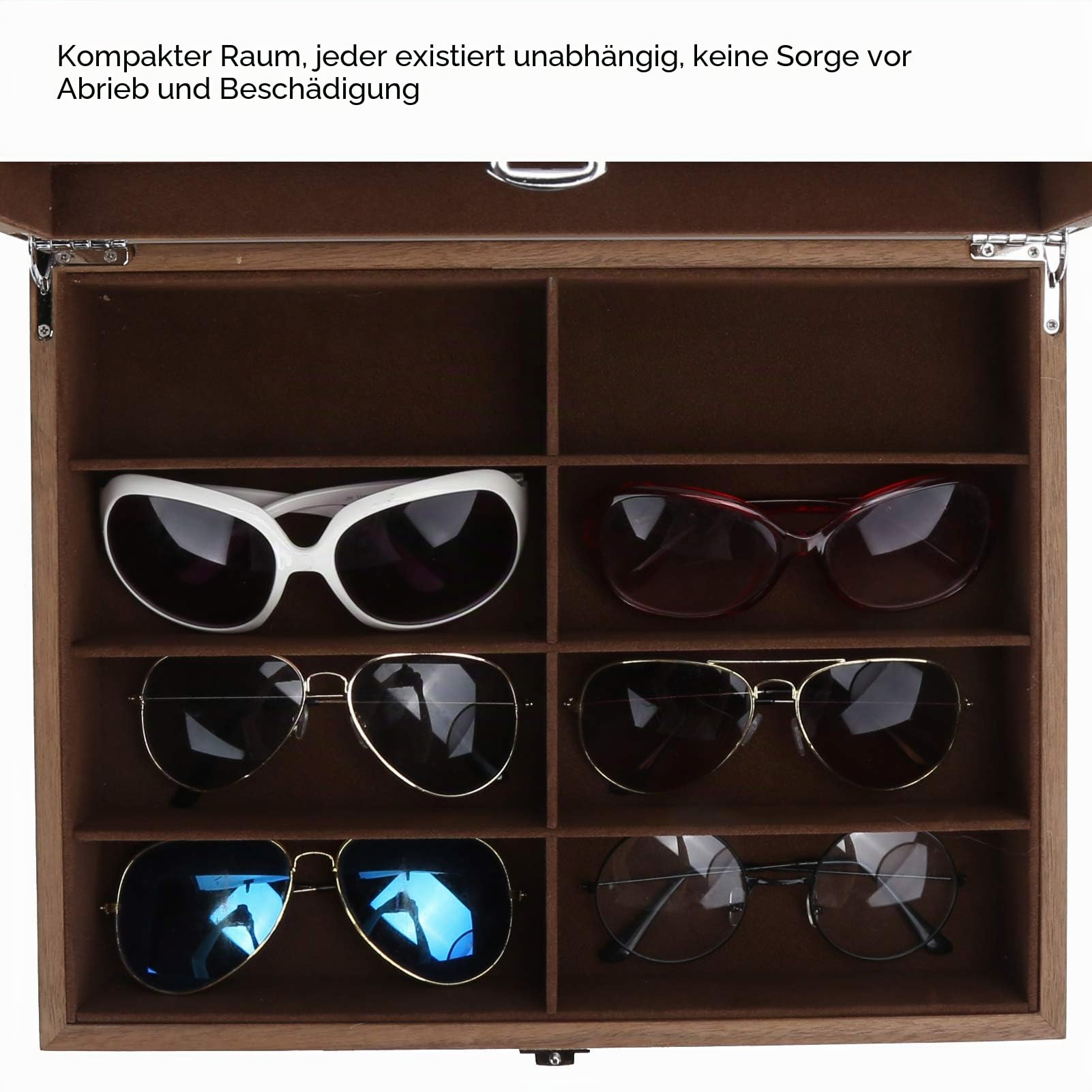 Brillenbox, 8 Gitter Gläser Aufbewahrungsbox, Holz Sonnenbrillen Vitrine Gehobene Minimalist Sonnenbrillen Aufbewahrungsbox Schmuck Organizer Display Box Mit Durchsichtigem Deckel