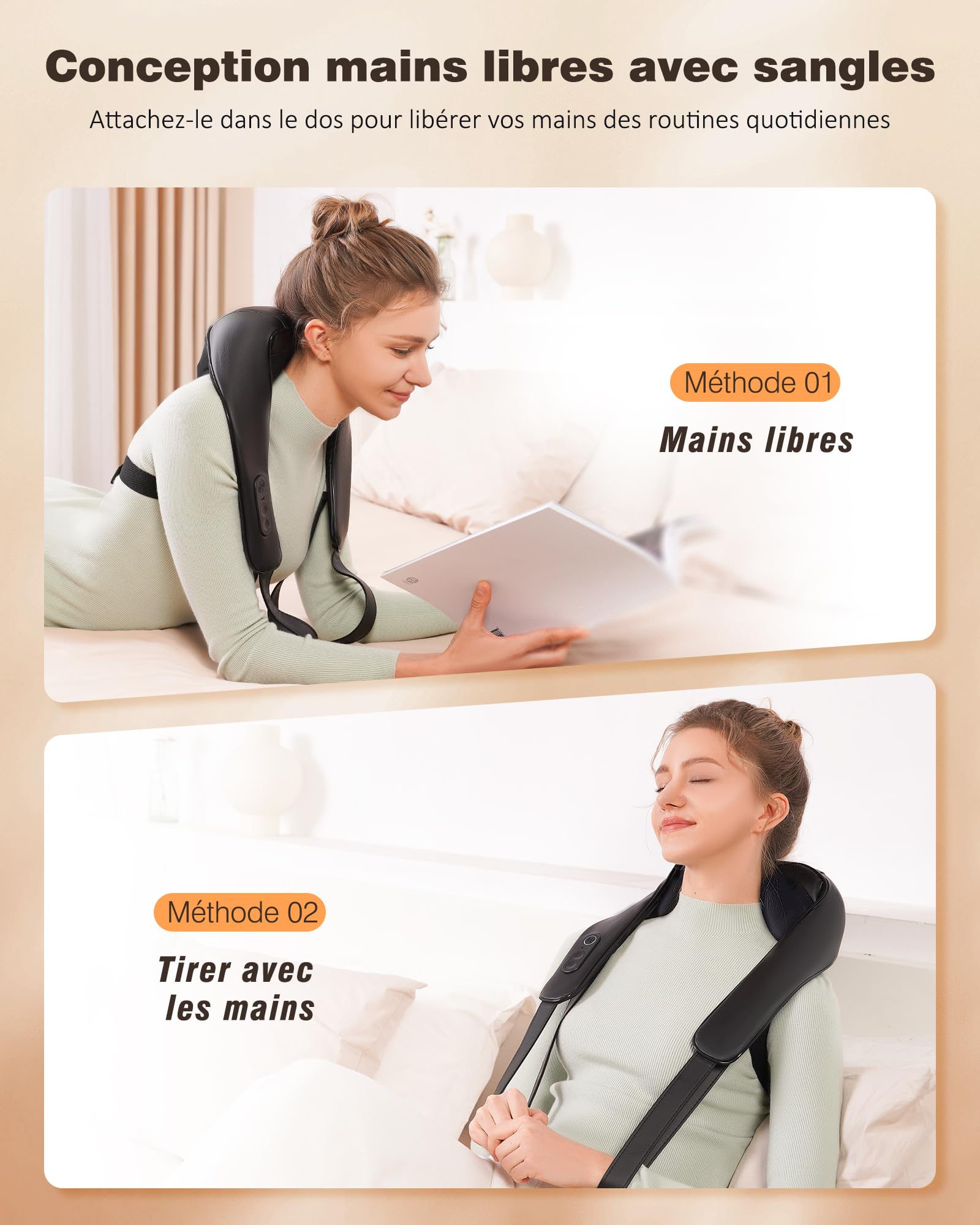KNQZE® Masseur dos et cervicales, Massage Shiatsu 4D avec pétrissage en profondeur, Chauffage au graphène amélioré, Masseur electrique sans fil, Massage cou, cervical et dos, Cadeau femme homme maman