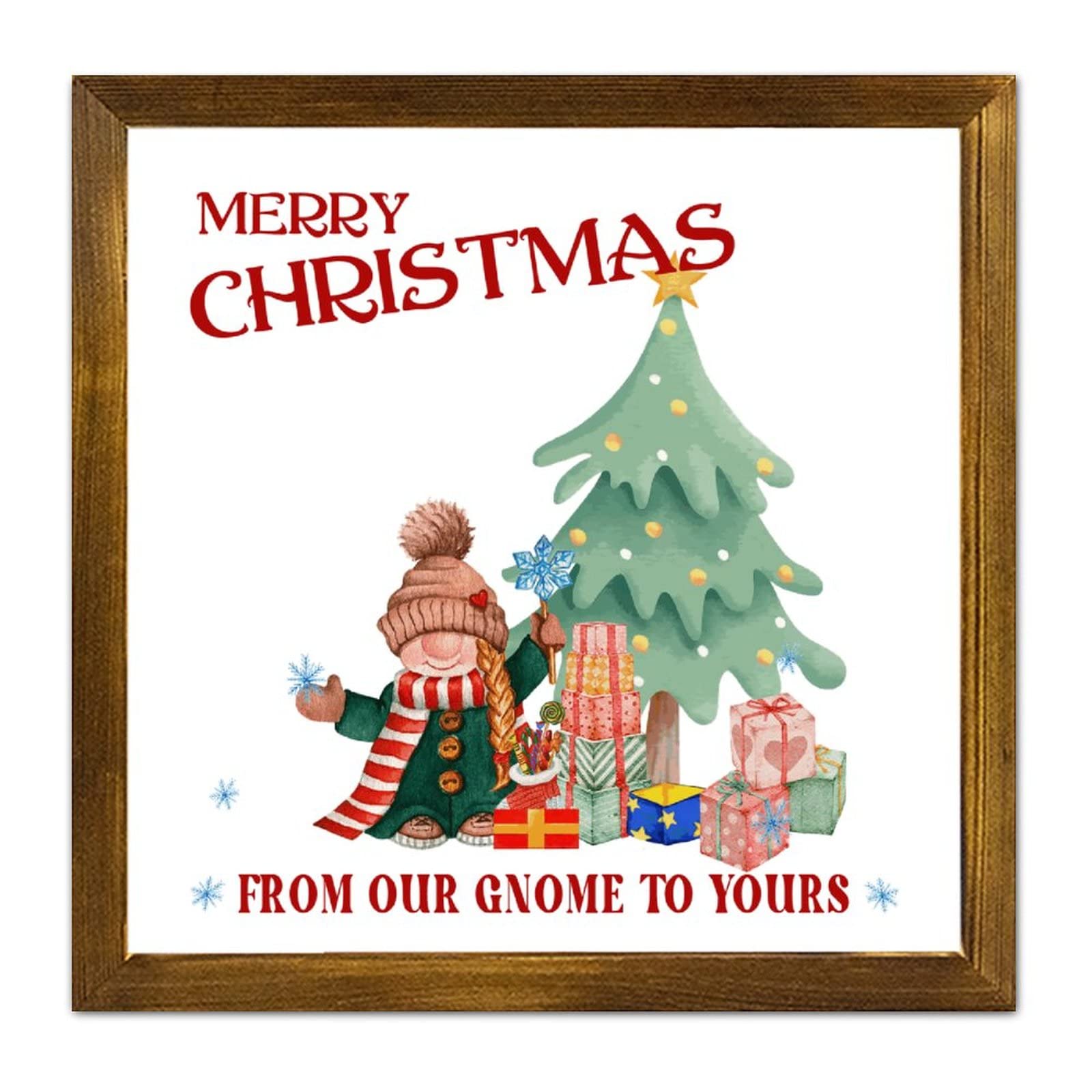 Panneau de Noël en bois encadré bonhomme de neige déco vintage 30cm