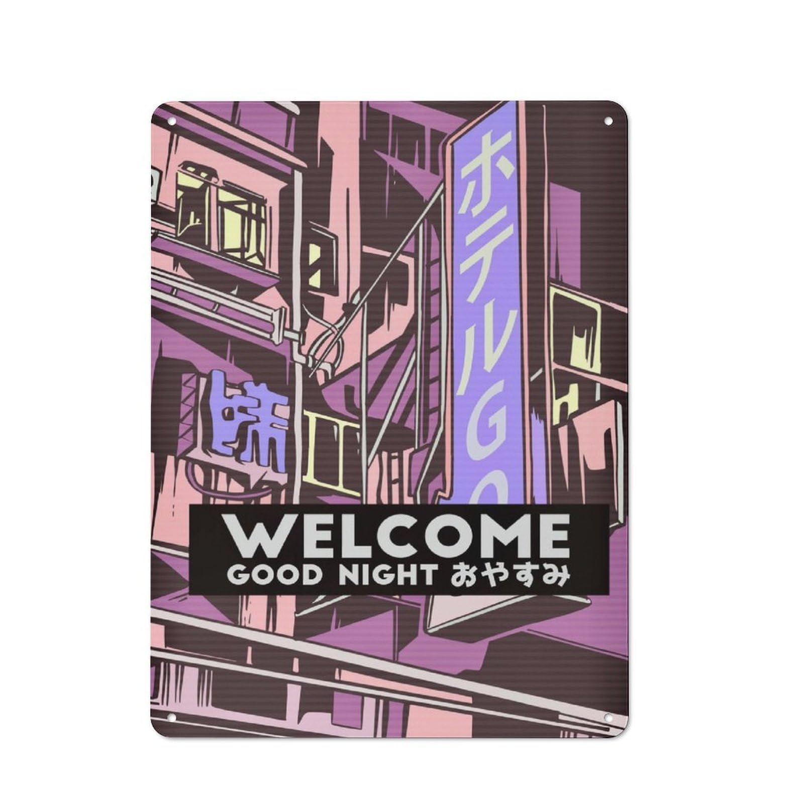 Junmoney Vaporwave Shibuya Street Farmhouse Country Metal Sign 40X30cm, Cottage Wall Art For Farmhouse Kitchen, Pantry Or Dining Area