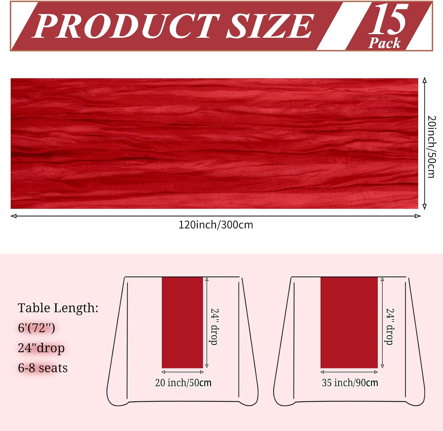 15 Pcs Red Cheesecloth Table Runner 10ft Boho Gauze Cheese Cloth 20x120 Inch Long Rustic Sheer Table Runner for Wedding Birthday Party Bridal Shower Reception Table Décor