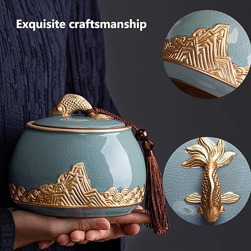 Miniatura 4 de CHUNCIN - Urna de cerámica para mascotas pintada a mano de cremación conmemorativa de animales pequeños para perros y gatos, cenizas, urna de