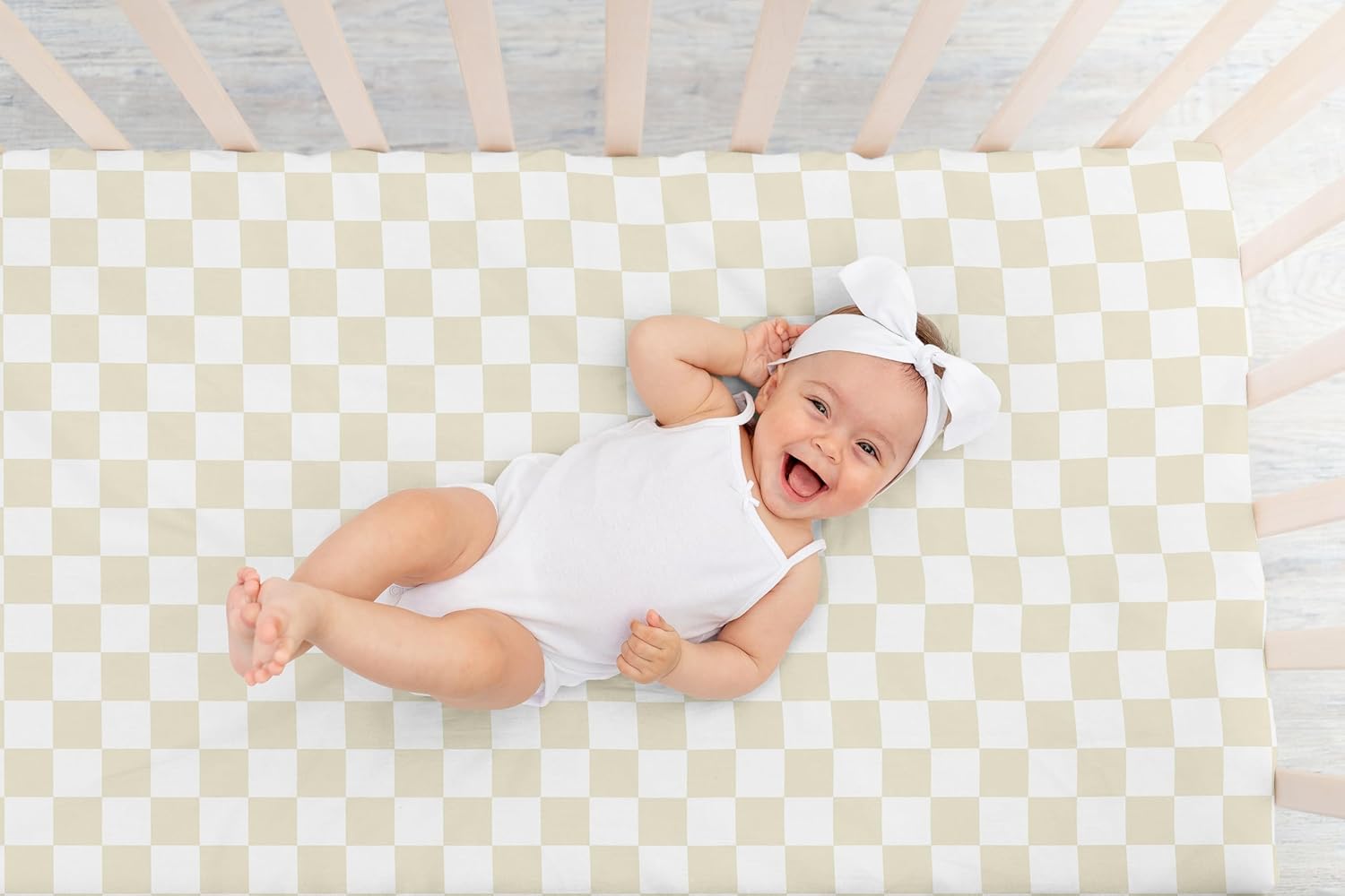 Sweet Jojo Designs Fitted Baby Crib Sheets (Beige Gingham Checkered) for Boys or Girls, Infant Nursery, Toddler Room - Standard Size (Gender Neutral, Plaid, Vintage, Modern, Check, Unisex, Tan Taupe)