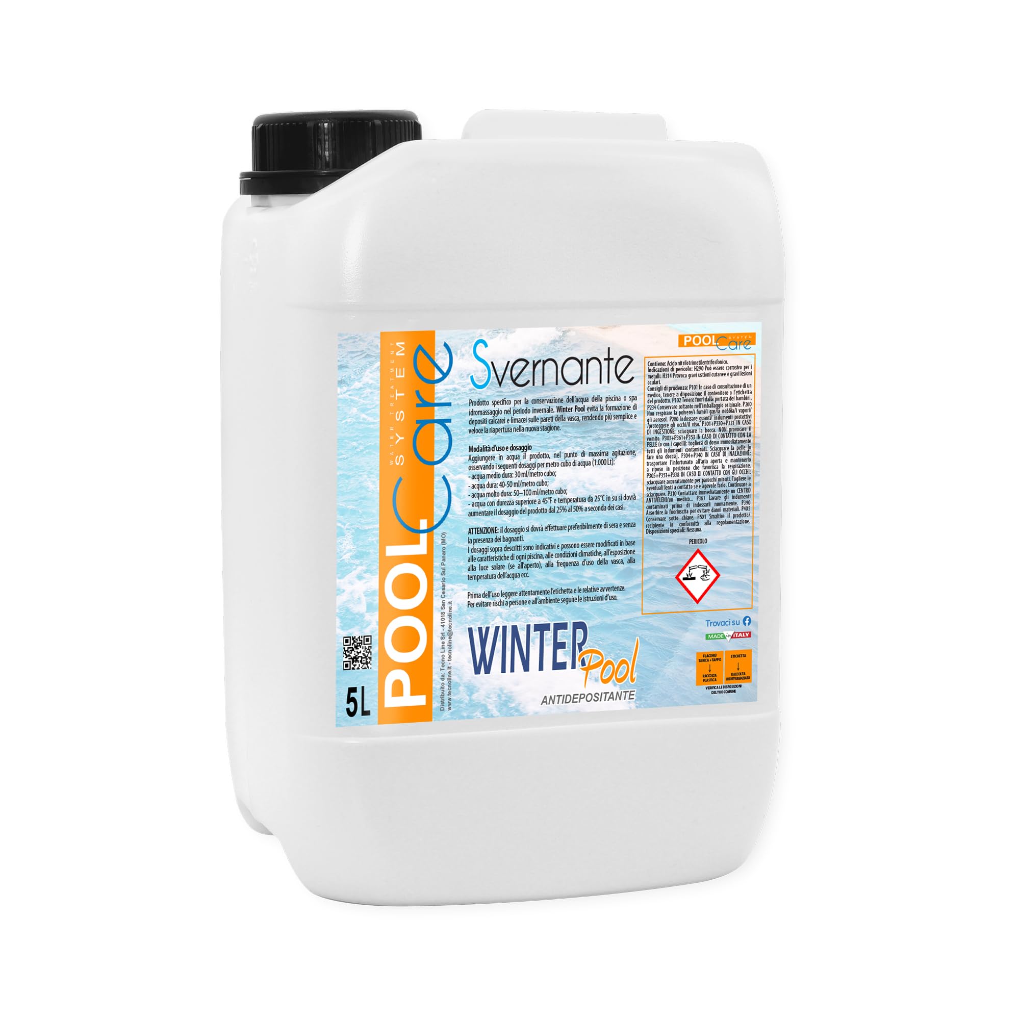 Pool Care WINTER POOL, Svernante per Piscina - 5 Lt | Per il mantenimento dell'acqua di Piscina nel periodo invernale, Ad Azione Anticalcare e Anti-depositante