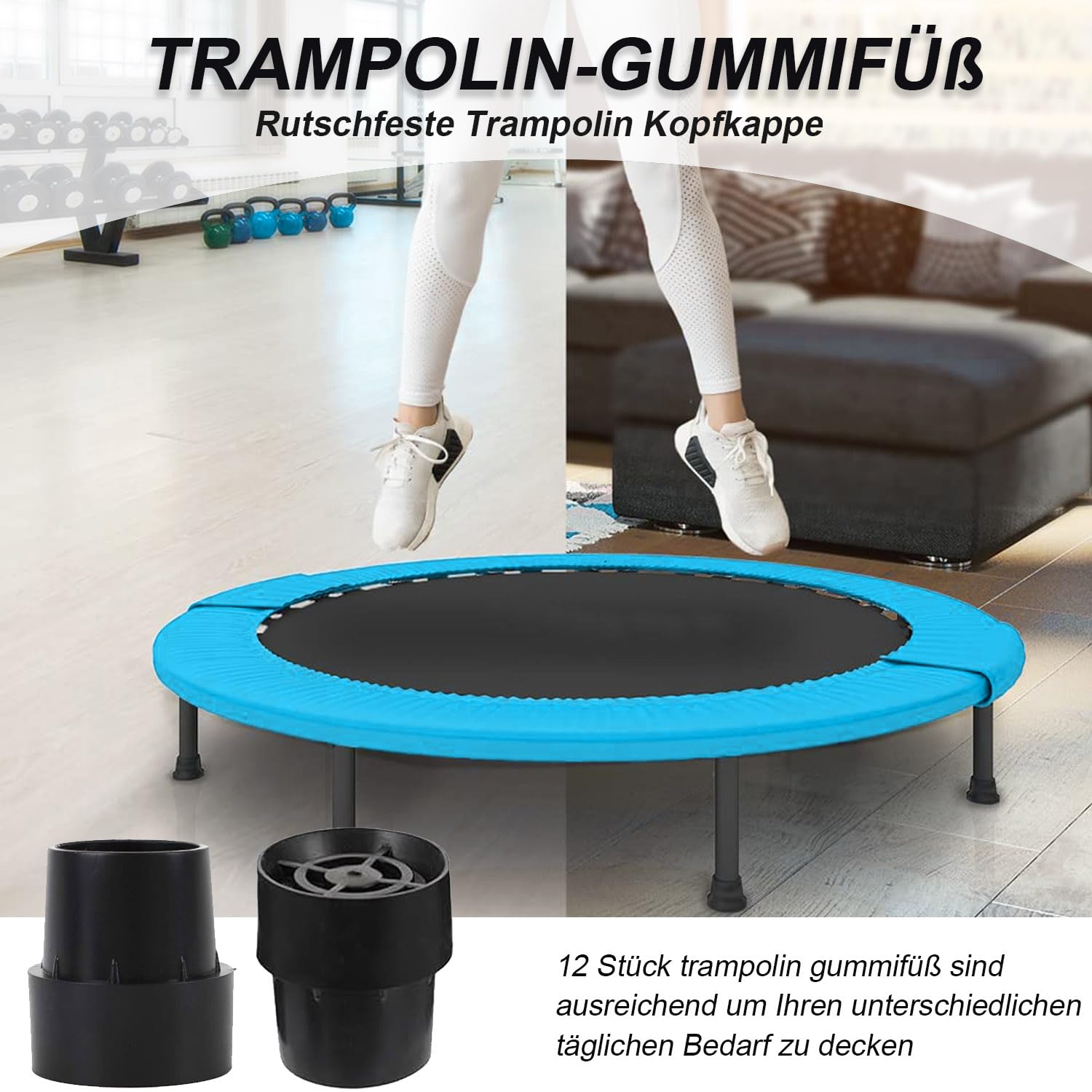 12 gumowych nóżek do trampoliny, antypoślizgowe nakładki na nogi do trampoliny, okrągły design, czarne