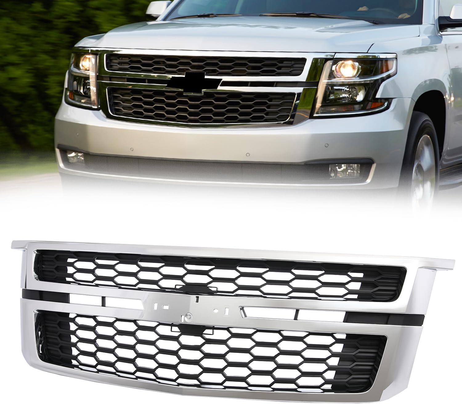 Front Honeycomb Bumper Grille Grill Compatible with 2015-2020 Chevy Tahoe Suburban Replacement for 84724083