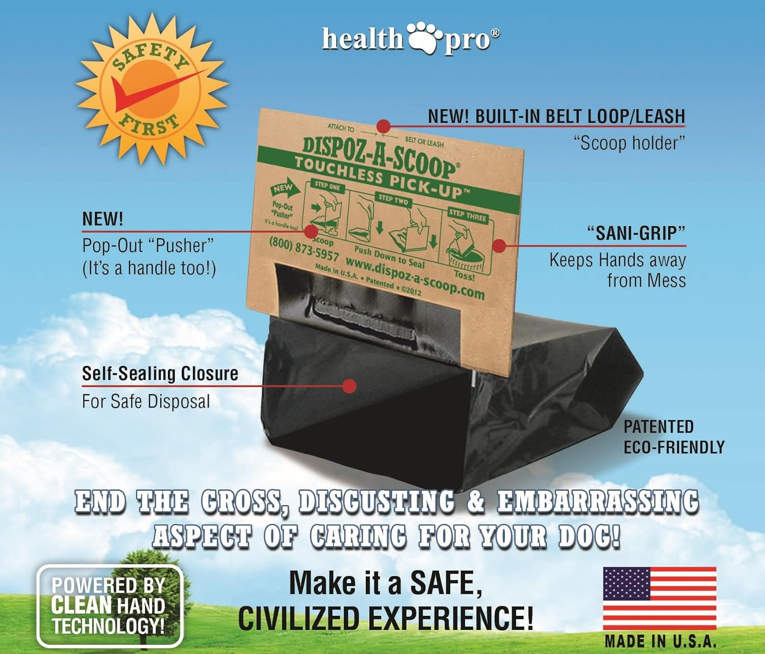 HealthPro Dispoz-A-Scoop – No Touch, Sanitary Dog Poop Scoopers – 250 Pack : Dispoz A Scoop Bags : Pet Supplies
