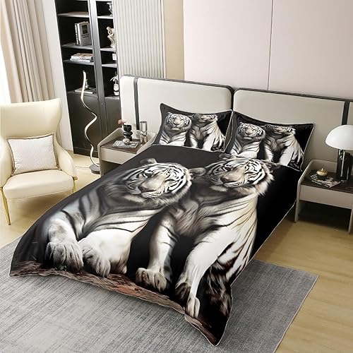 Miniatura 2 de Erosebridal Funda de edredón de tigre blanco 100% algodón, tamaño Queen, juego de ropa de cama con estampado de animales 3D para niños y niñas,