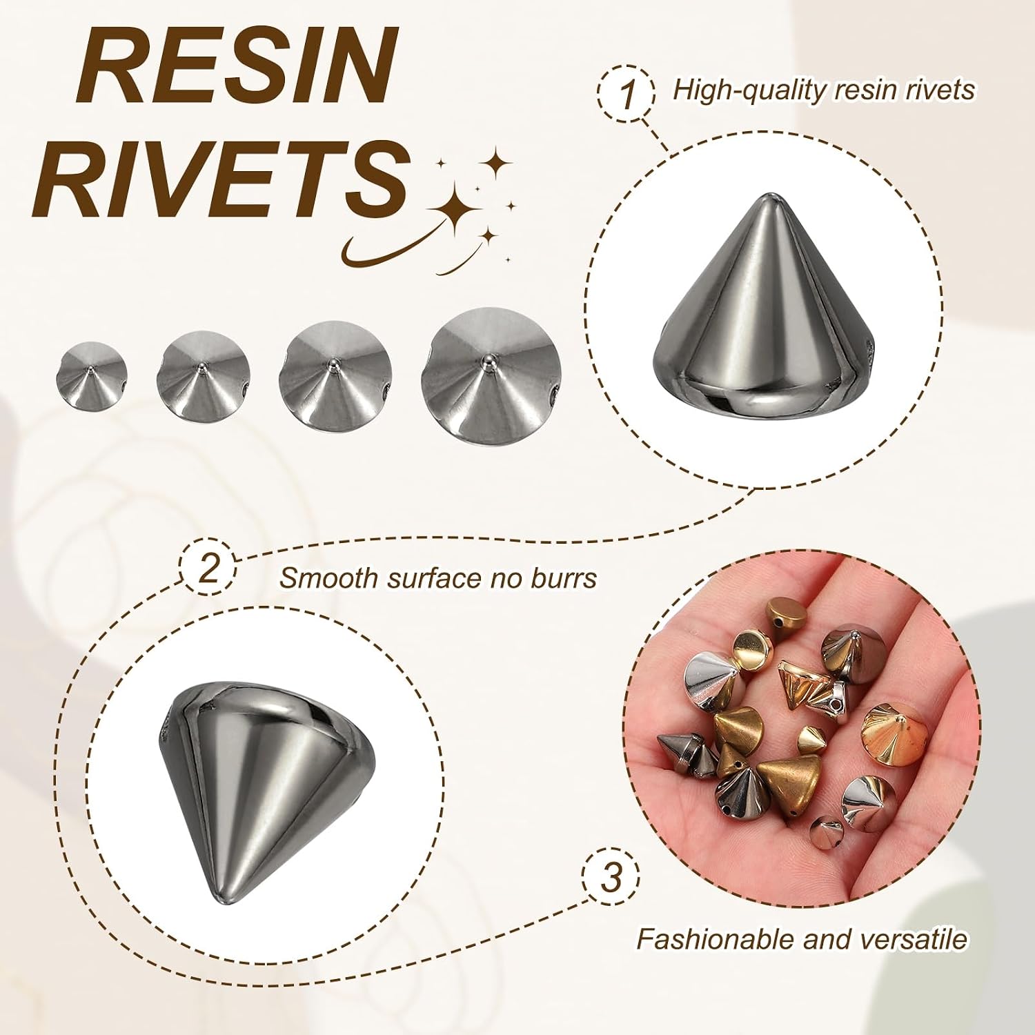 HARFINGTON 120pcs Punk Spike Pointed Cone Studs 6x6mm Resin Hand Gunmetal image 3