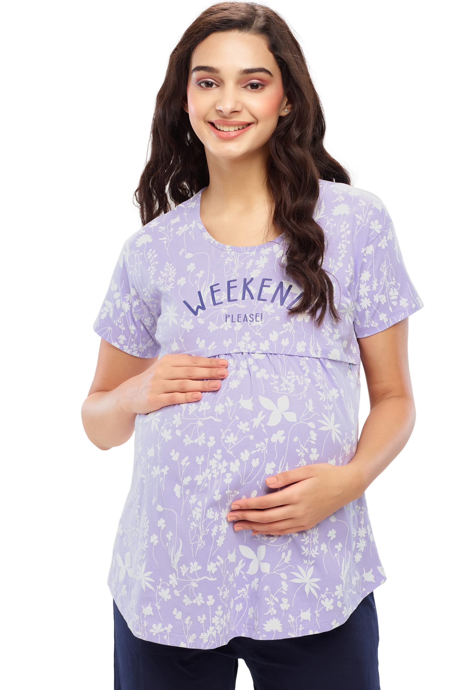 Women's Cotton Floral Printed Maternity & Feeding Regular Fit Top 5644