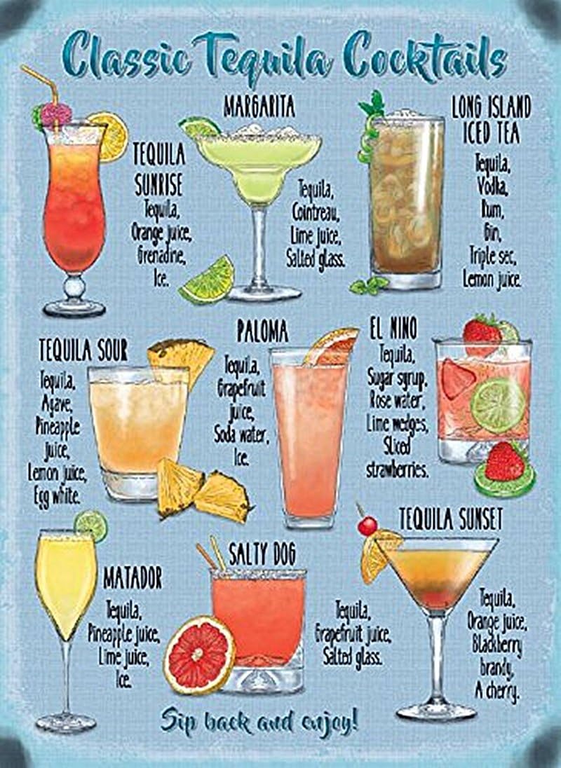 Original Metal Signs Classic Tequila Cocktails Large Metal Sign, 40cm x 30cm