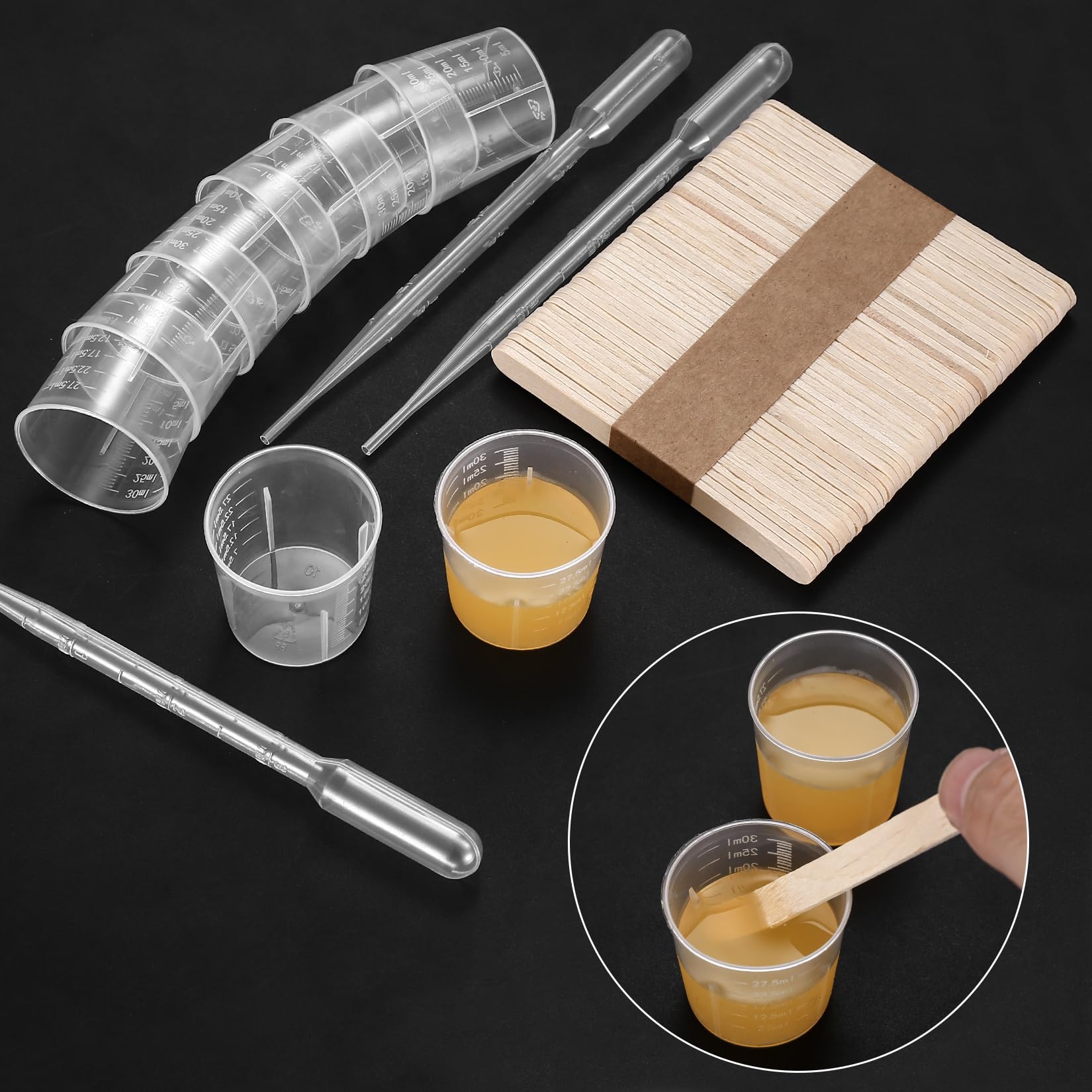 GZjiyu 80 Pezzi Misurino Graduato, 30ml Recipiente Graduato con 80 Bastoncini di Legno per Miscelare Vernice Macchia Resina Epossidica Cucinare(Plasti | Leroy Merlin