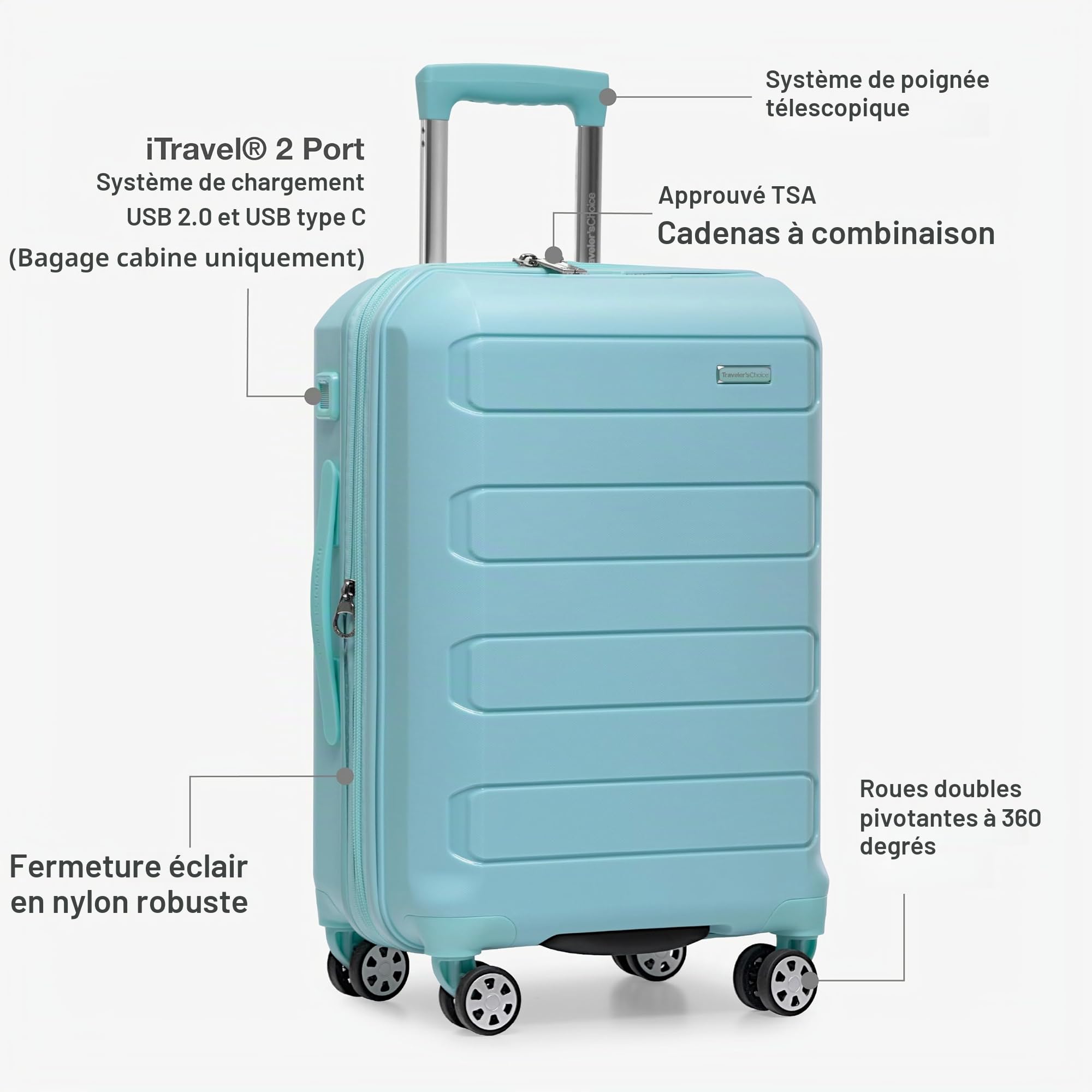 Traveler's Choice Pagosa Valise Rigide et Indestructible, Valise Extensible à roulettes pivotantes, Bleu bébé, 2 Piece Set