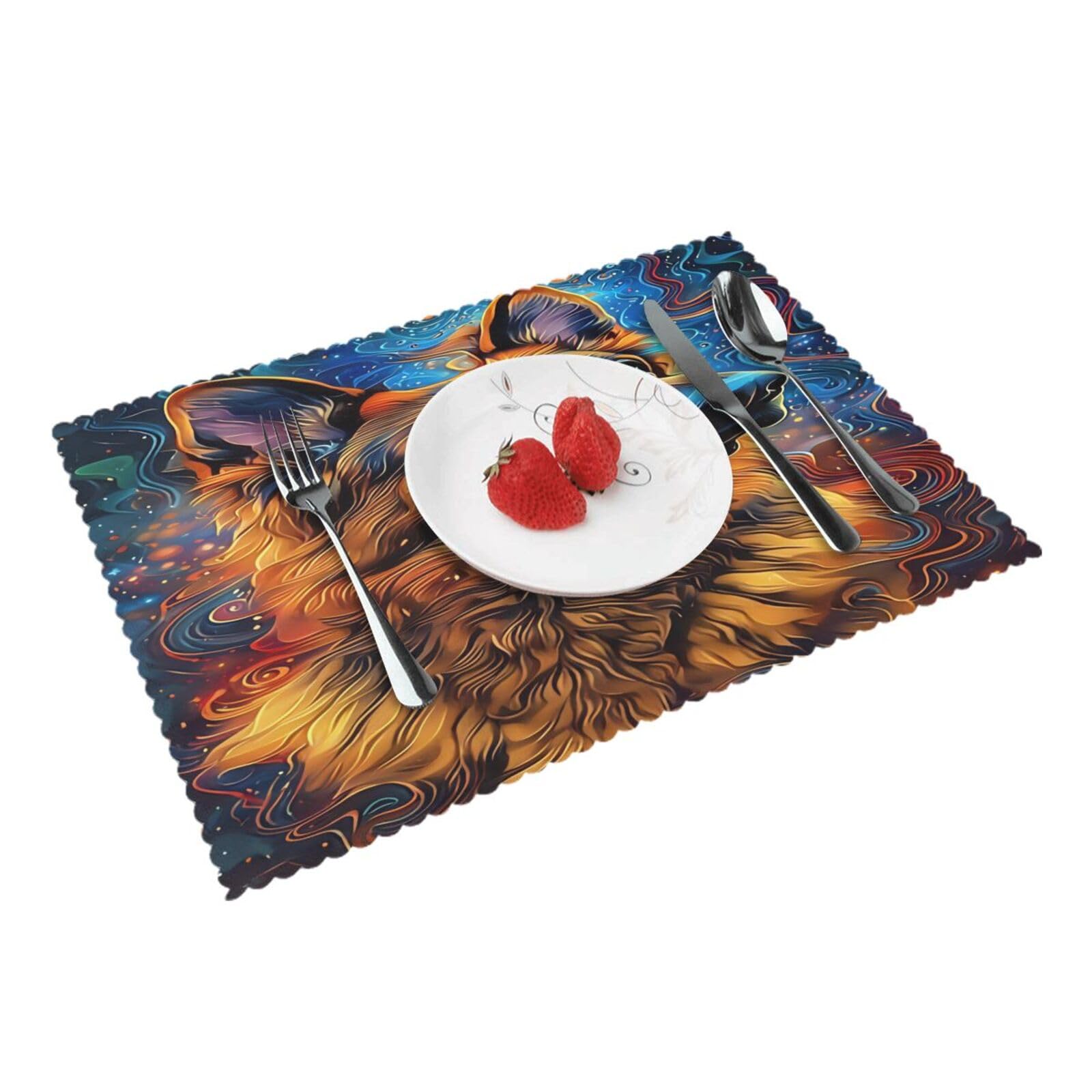 Cosmic Canine Portrait Placemats Set of 4 Print Table Mats Place Mats Table Decor for Kitchen Dining 12X18 in