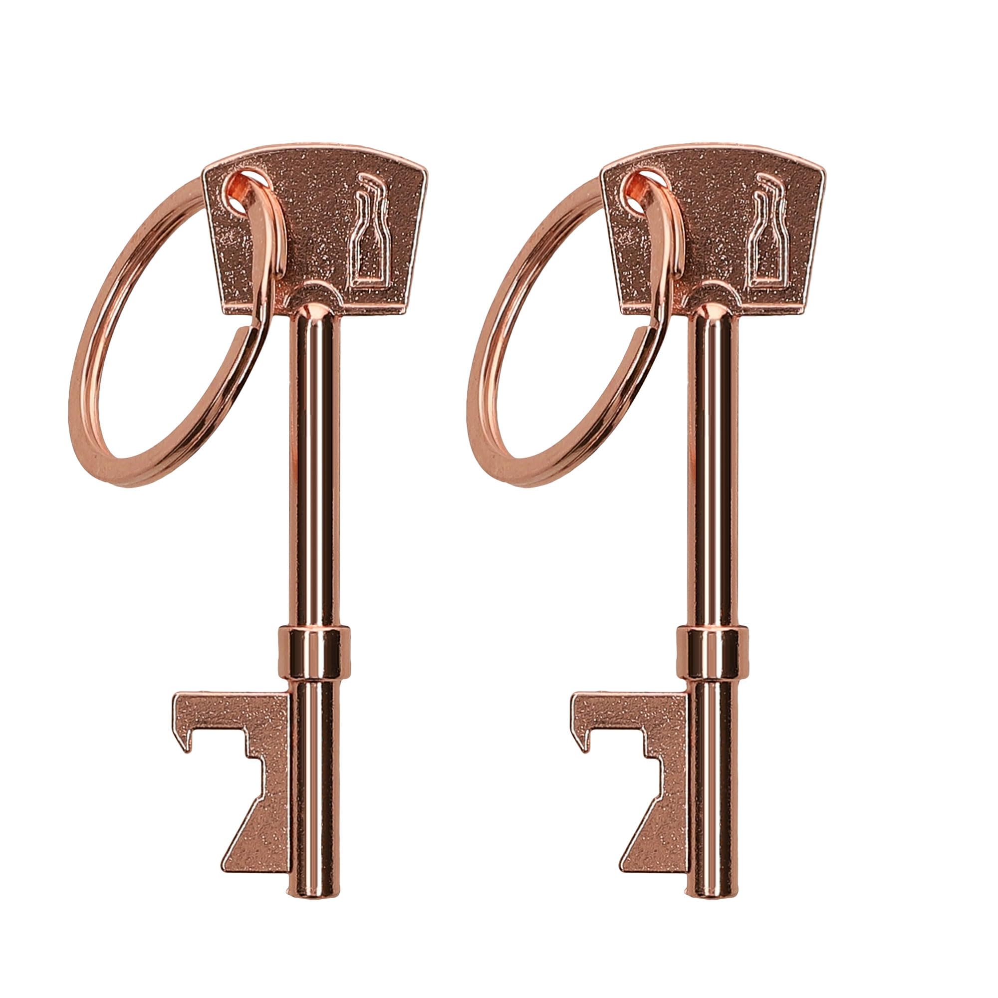 kwmobile Bottle Opener Key Keychain (Set of 2) - Keychains Shaped Like Keys to Open Beer Bottles, Soda Tops, Soft Drinks - Rose Gold