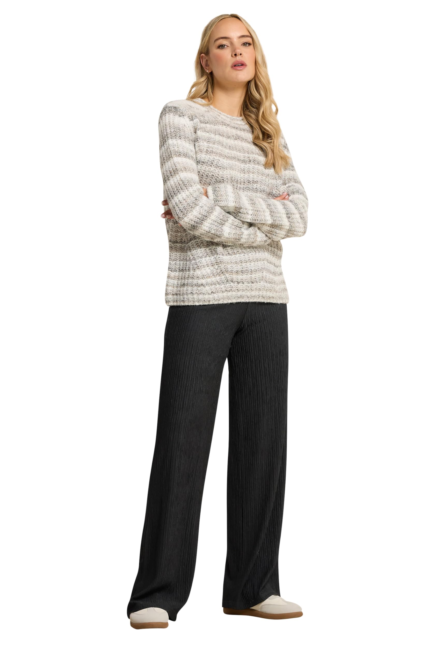 Long Tall Sally Women's Black Tall Textured Wide Leg Trousers In 14XL