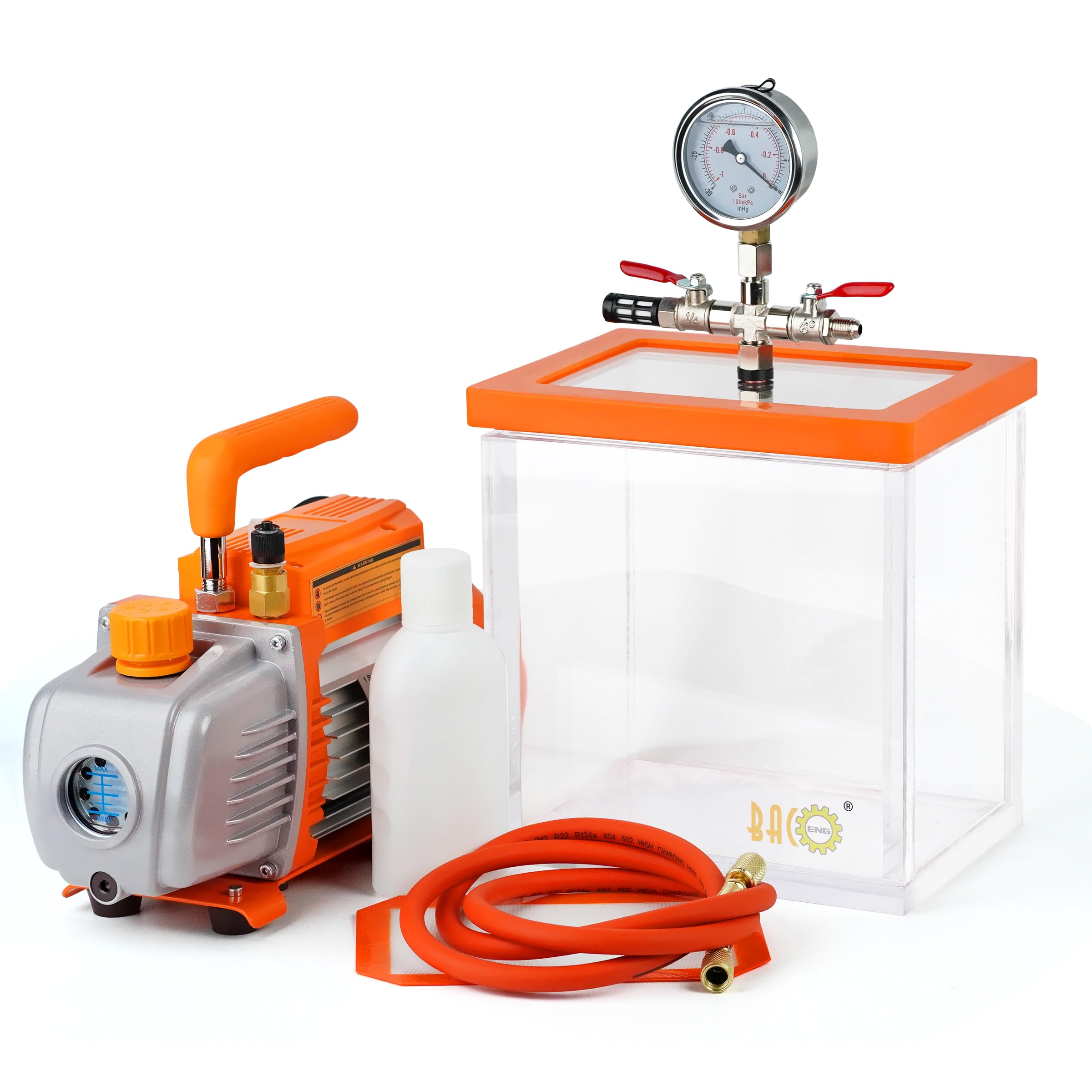 BACOENG 7,6L Vakuumkammer mit 3,0CFM Einstufige Vakuumpumpe Unterdruckpumpe mit Manometer HVAC