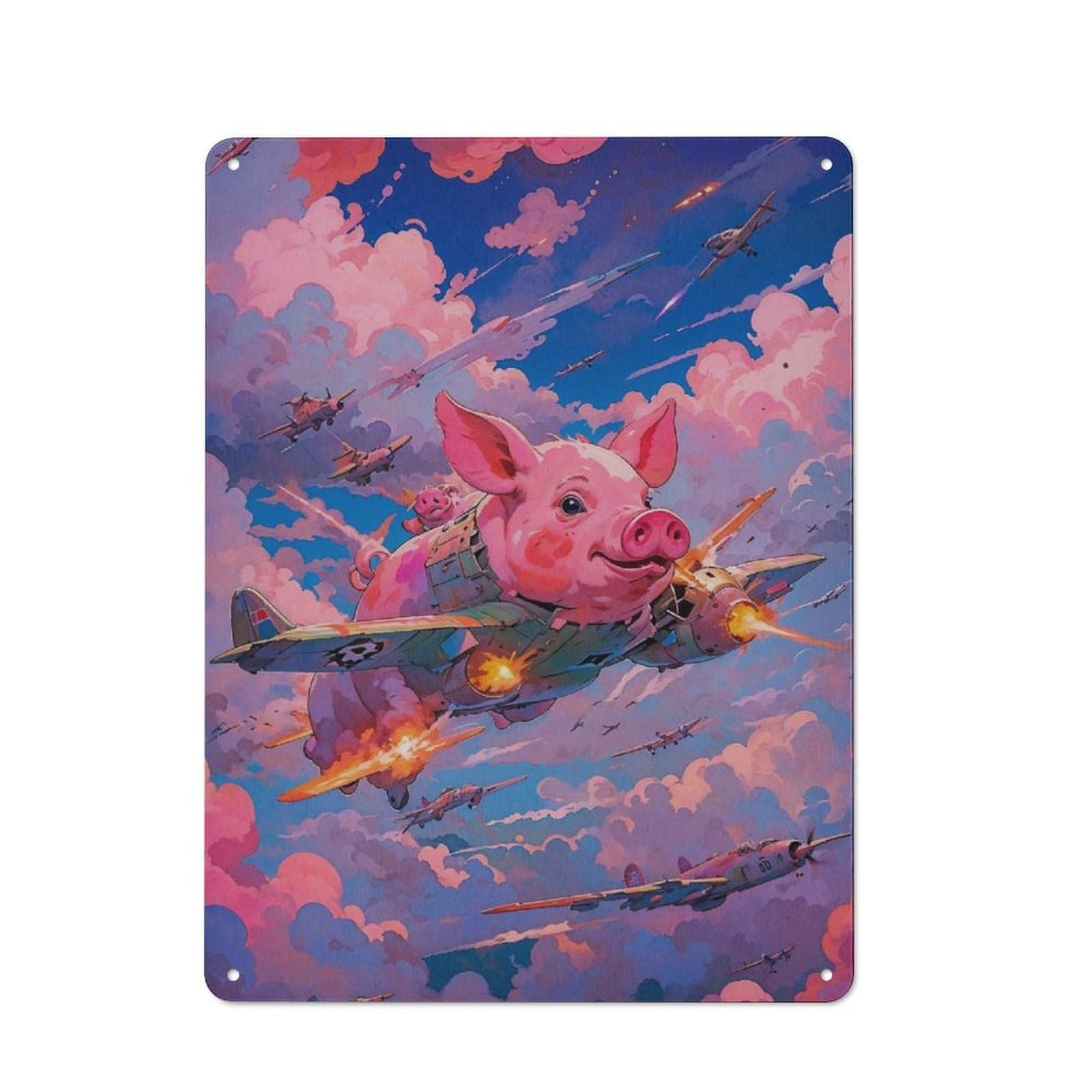 Flying Pink Pig Retro-style Tin Sign 40x30cm for Guest Room Or Hallway, for An Autumn Update to Guest Room And Hallway